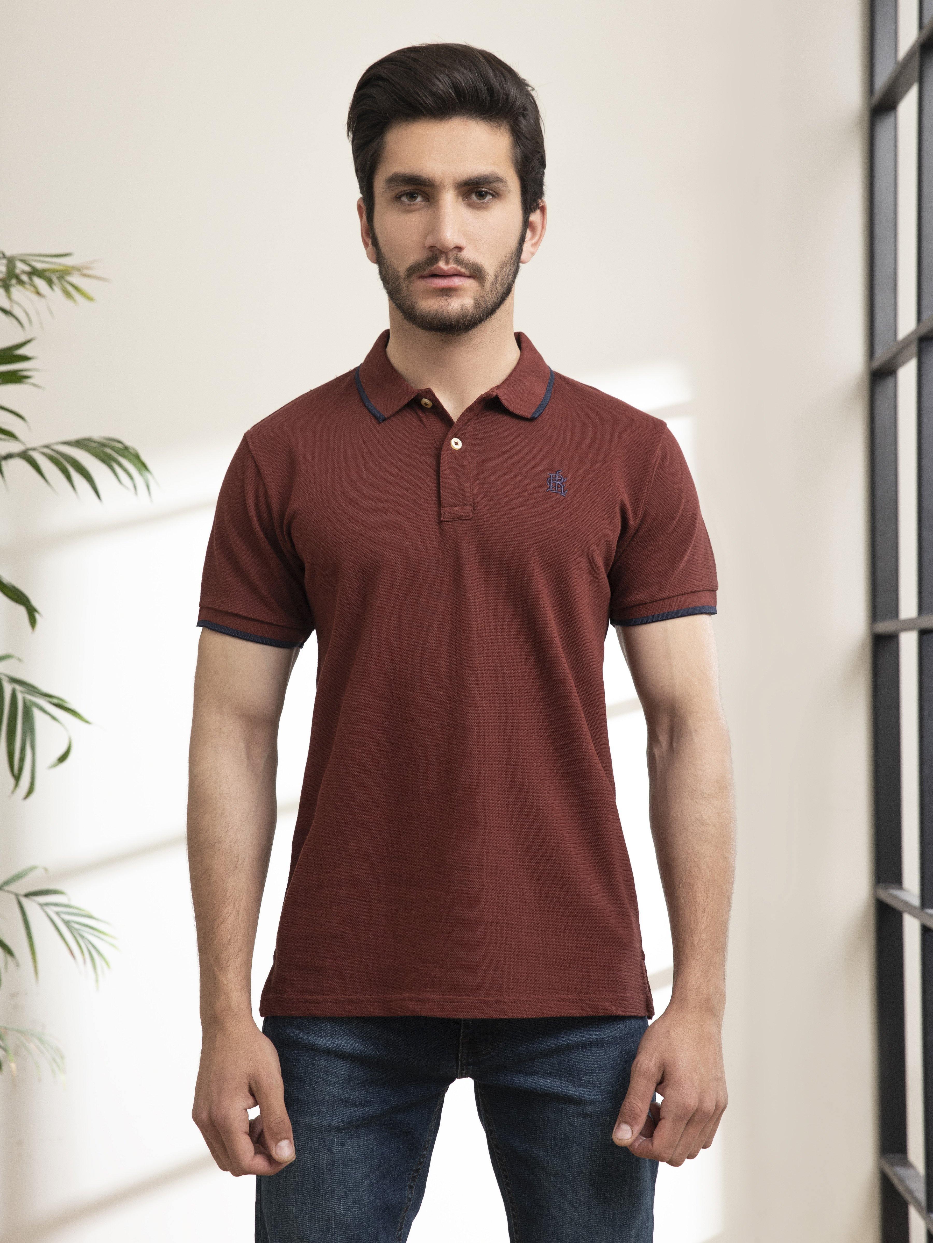 POLO SHIRT TIPPING COLLAR RUST at Charcoal Clothing