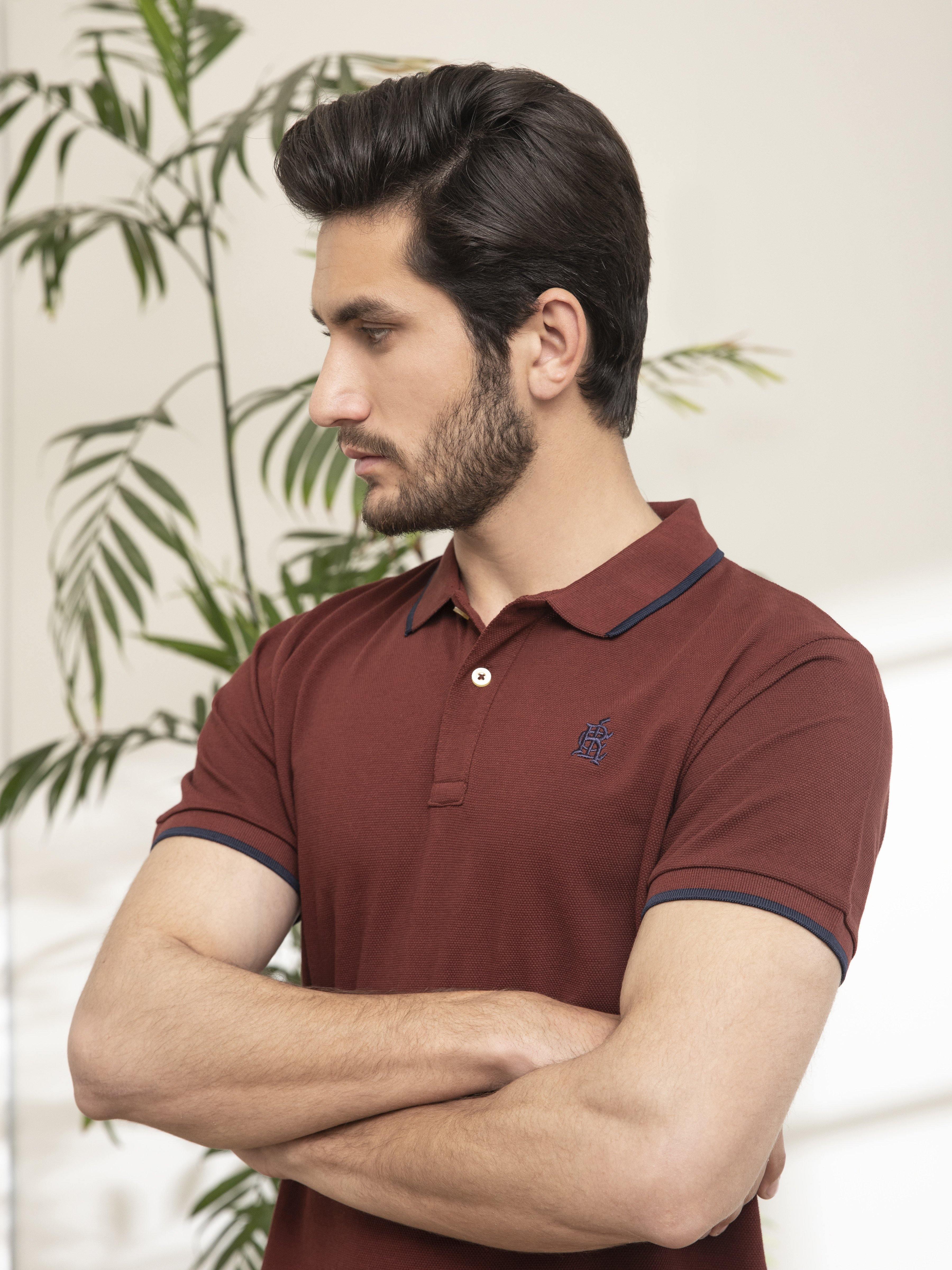POLO SHIRT TIPPING COLLAR RUST at Charcoal Clothing