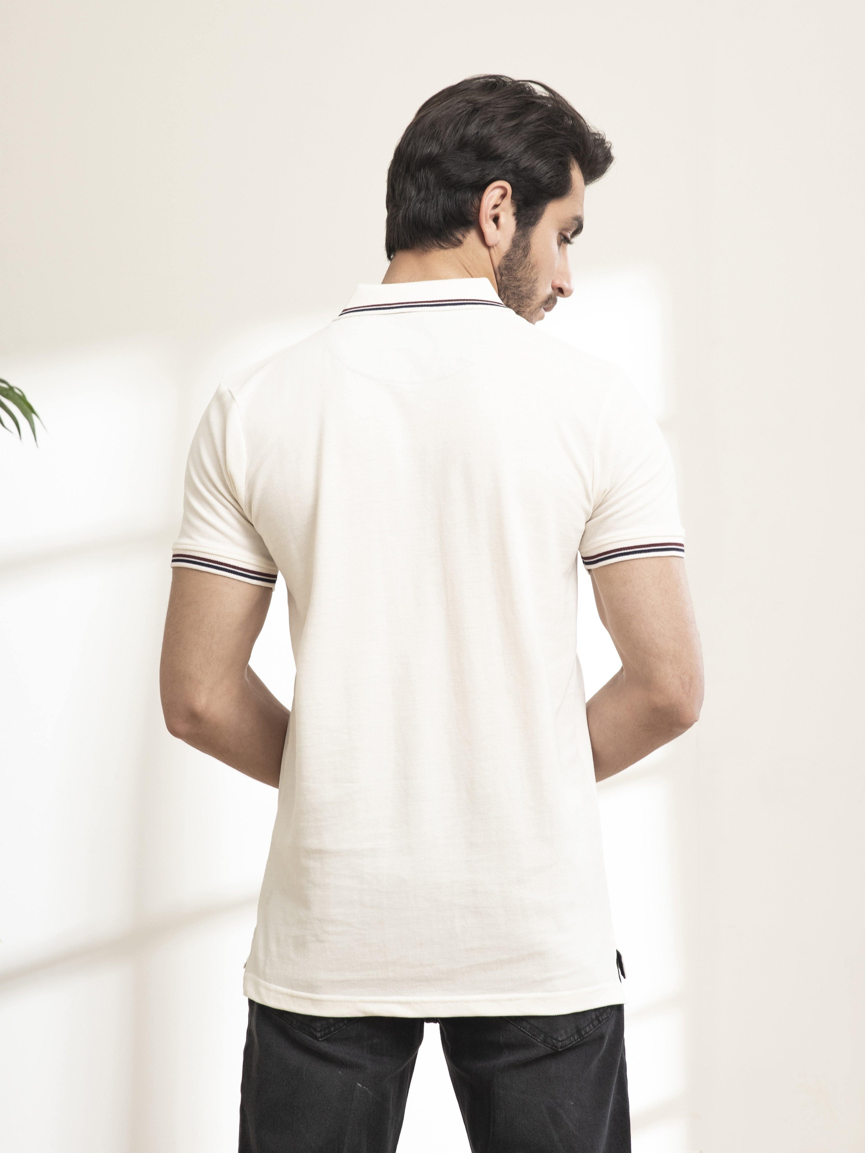 POLO SHIRT TIPPING COLLAR WHITE at Charcoal Clothing