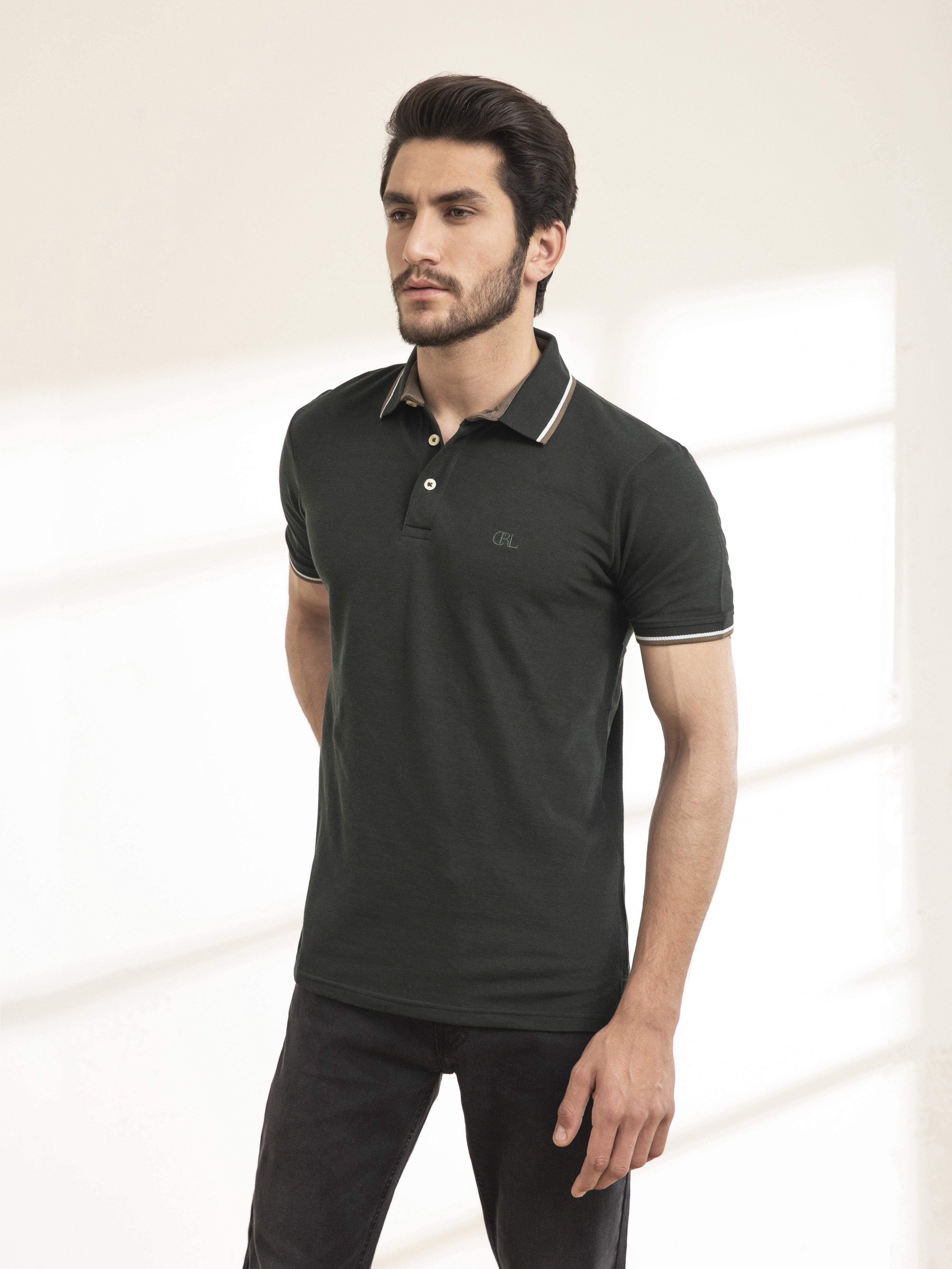 POLO SHIRT TIPPING GREEN at Charcoal Clothing
