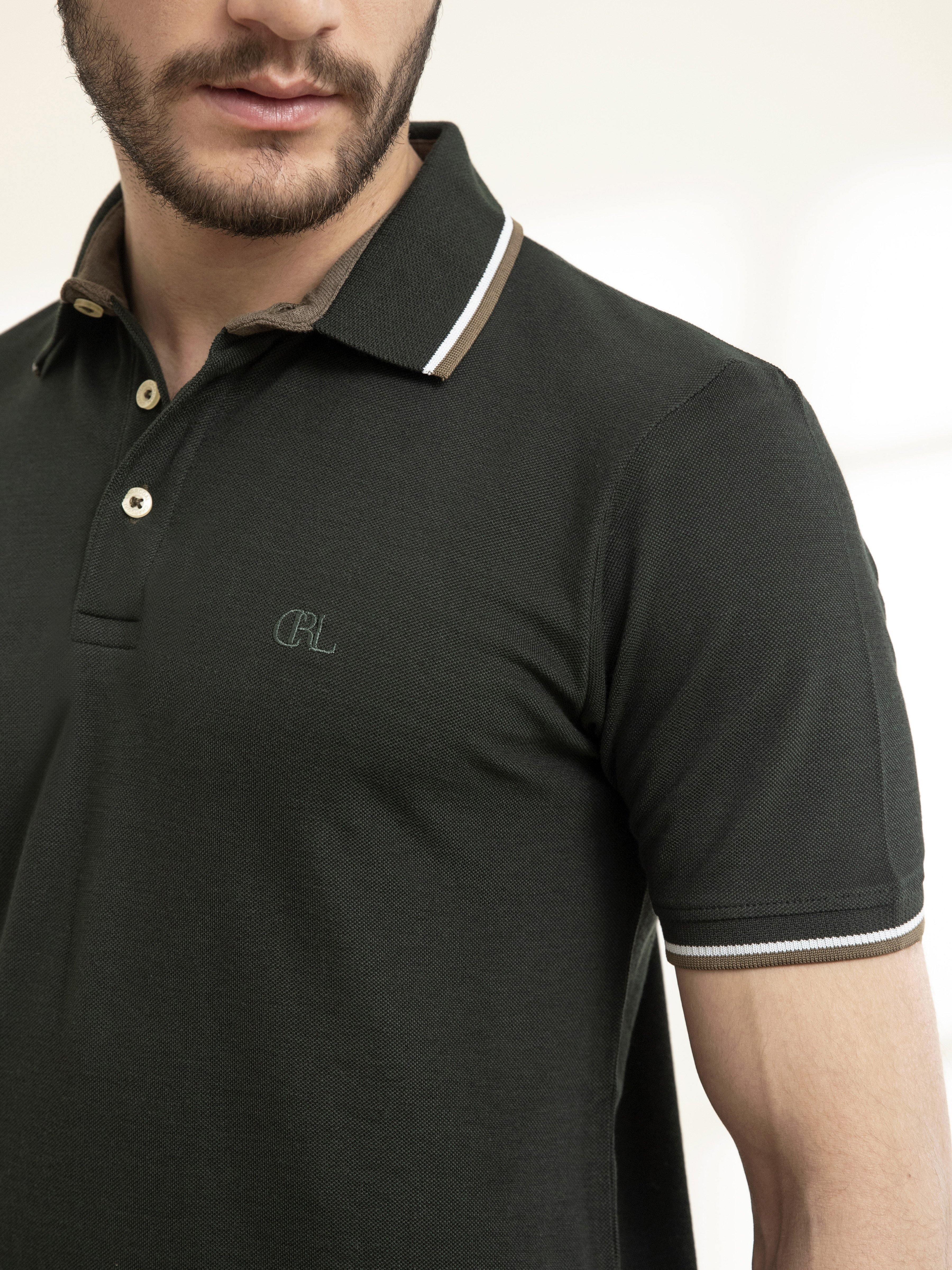 POLO SHIRT TIPPING GREEN at Charcoal Clothing