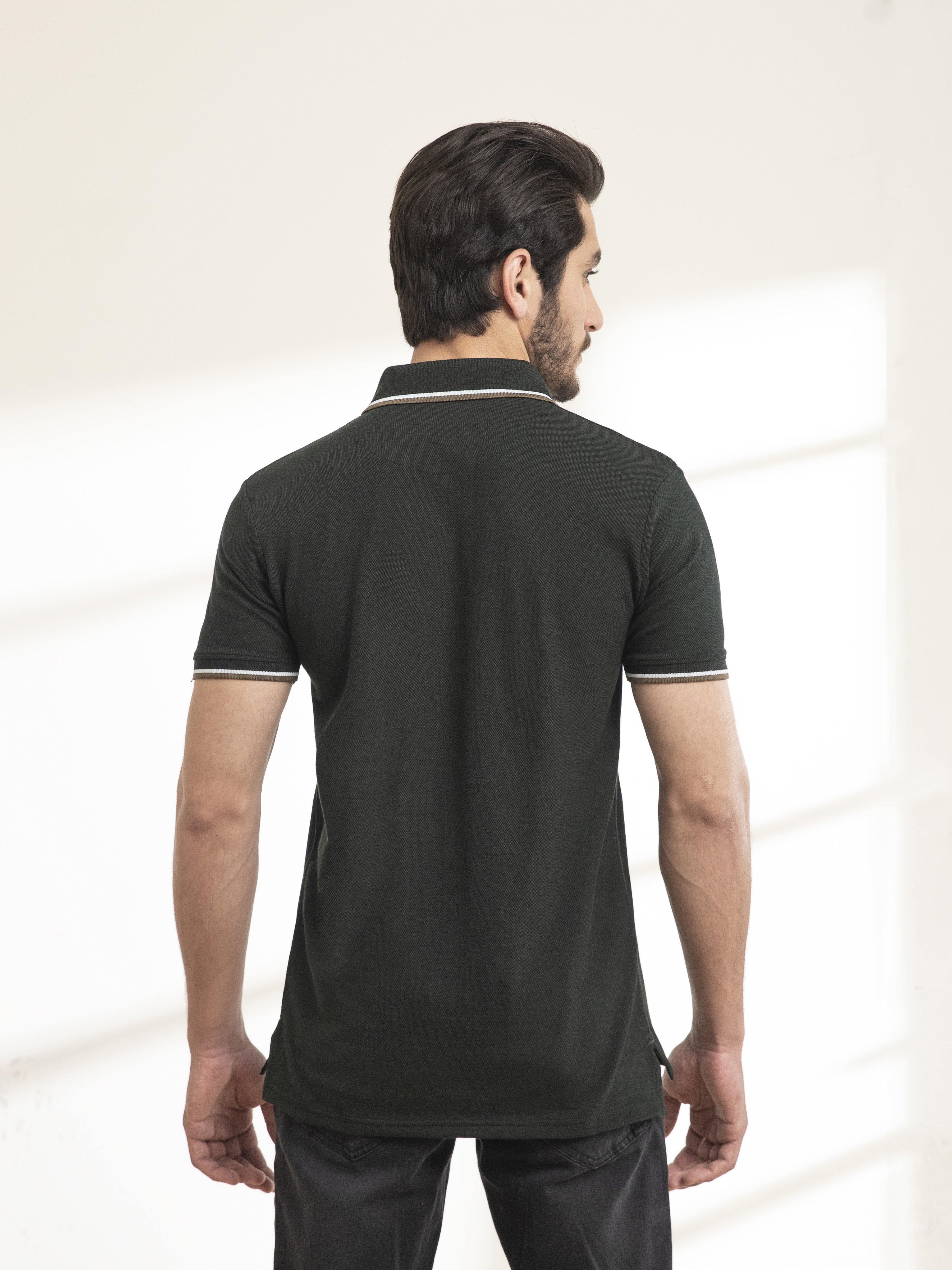 POLO SHIRT TIPPING GREEN at Charcoal Clothing
