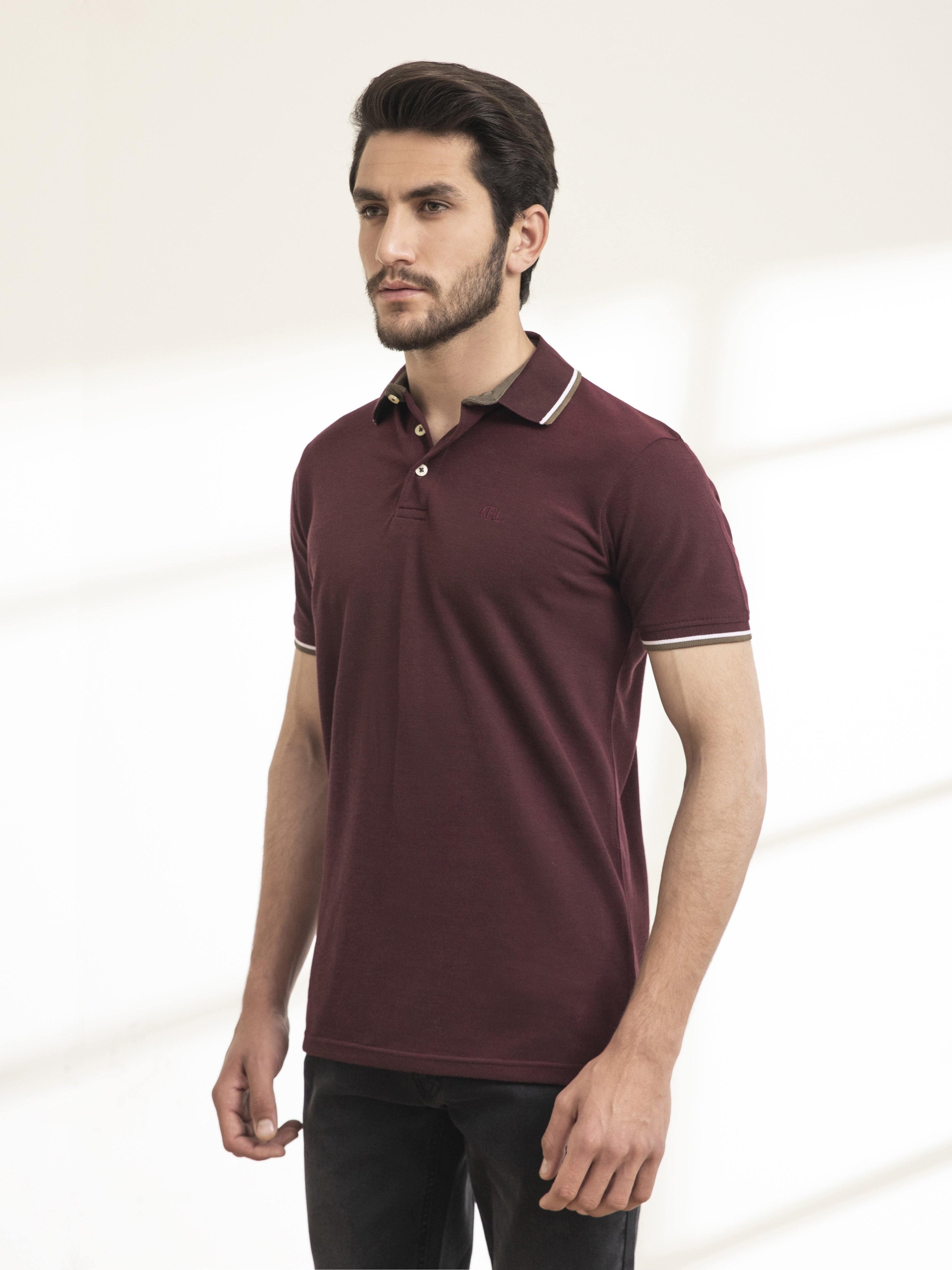 POLO SHIRT TIPPING MAROON at Charcoal Clothing