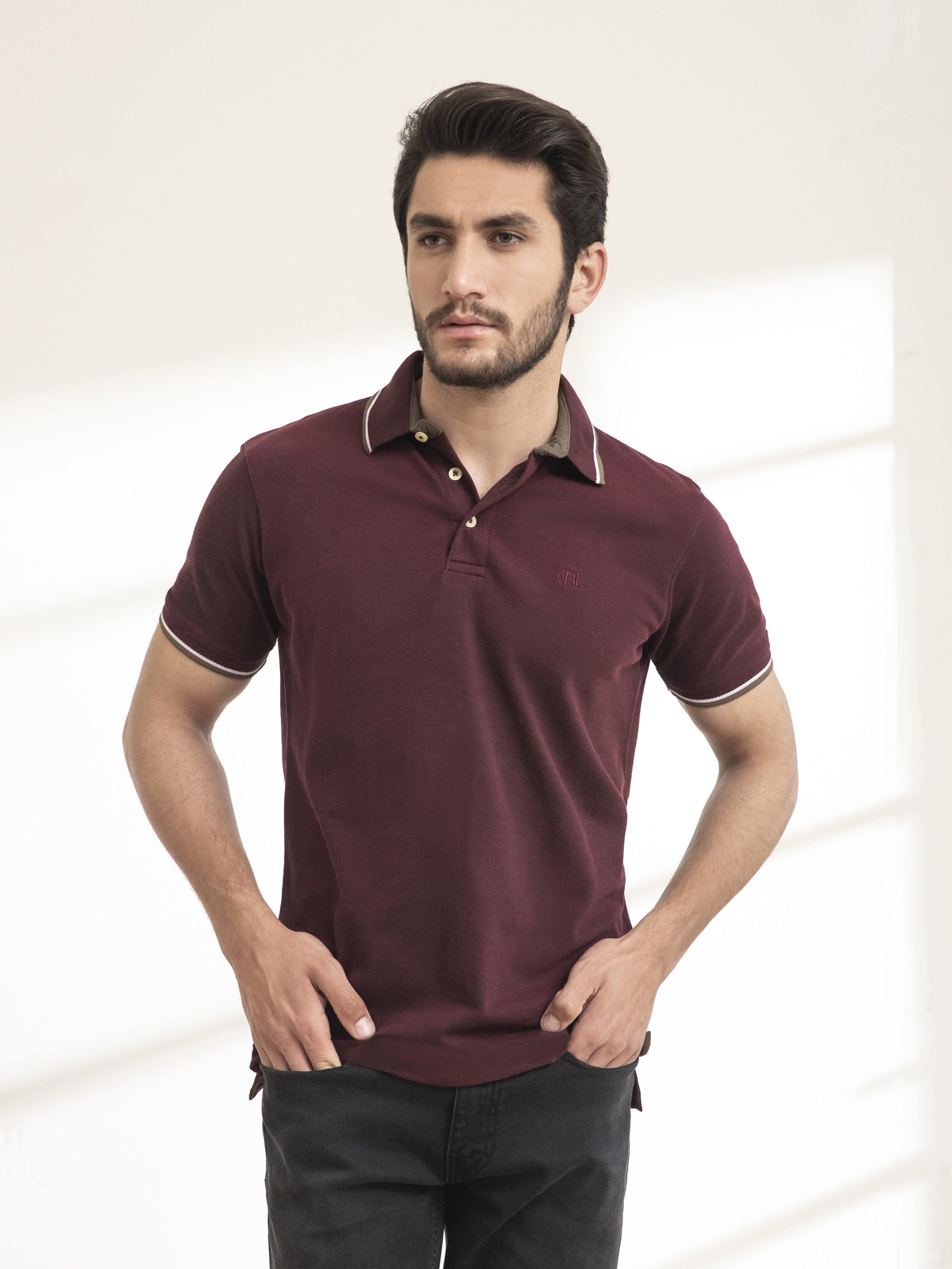 POLO SHIRT TIPPING MAROON at Charcoal Clothing
