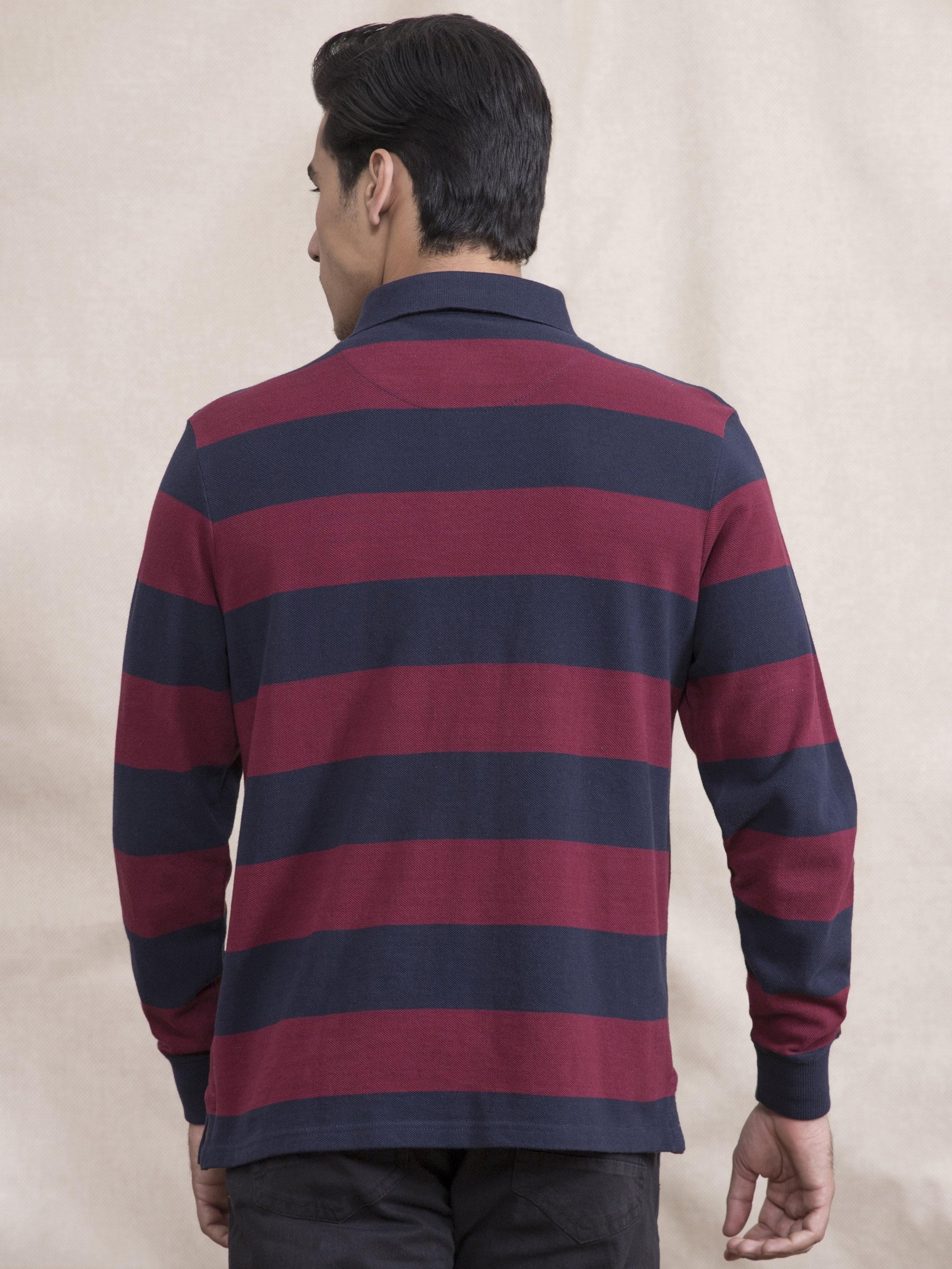 POLO SHIRT YARN/D FULL SLEEVE MAHROON NAVY at Charcoal Clothing