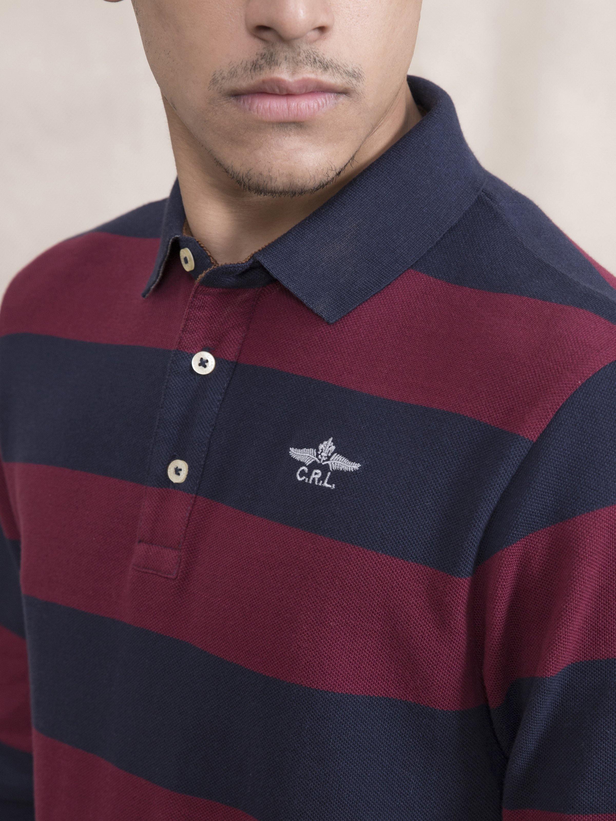 POLO SHIRT YARN/D FULL SLEEVE MAHROON NAVY at Charcoal Clothing