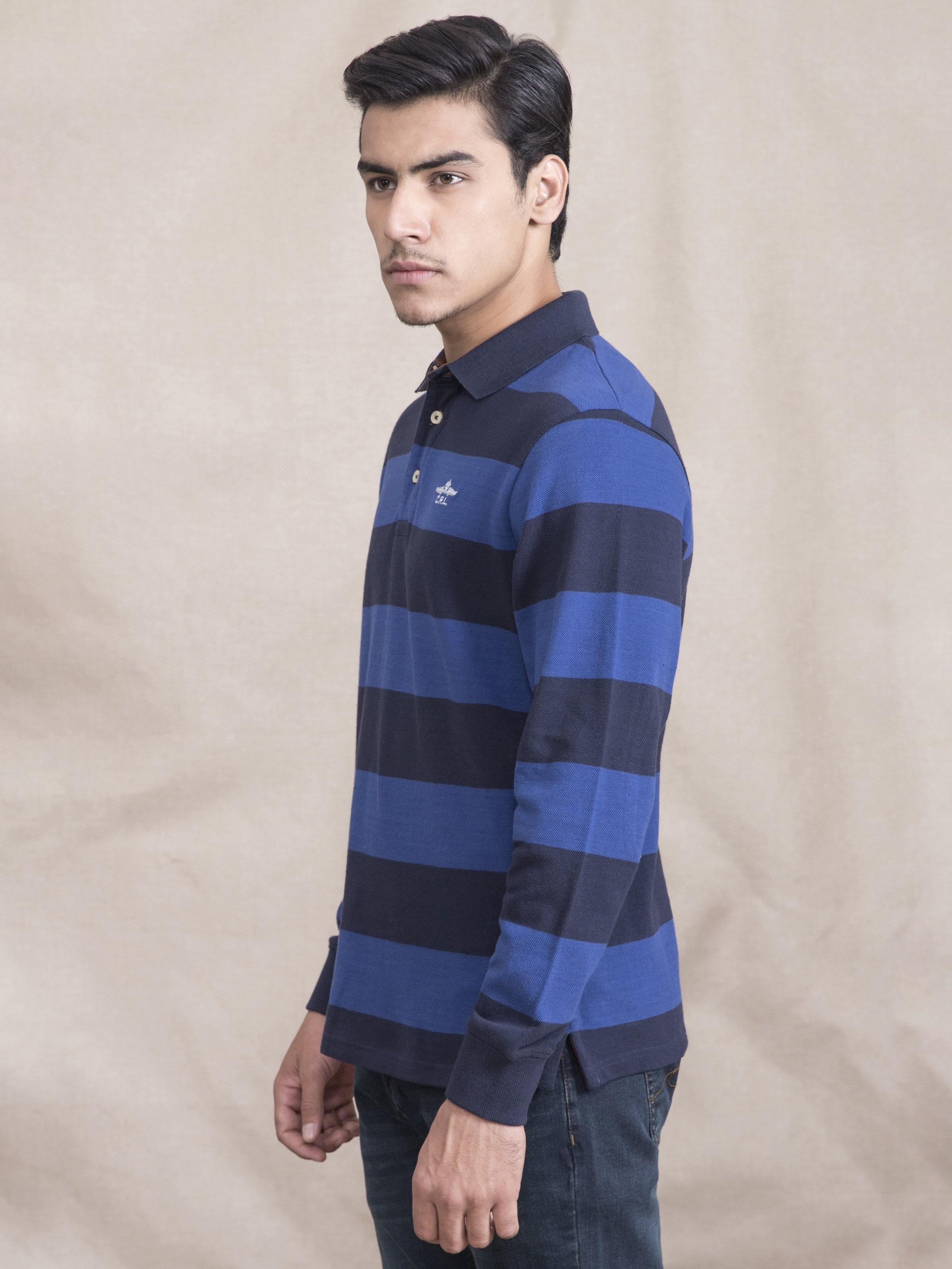 POLO SHIRT YARN/D FULL SLEEVE NAVY BLUE at Charcoal Clothing