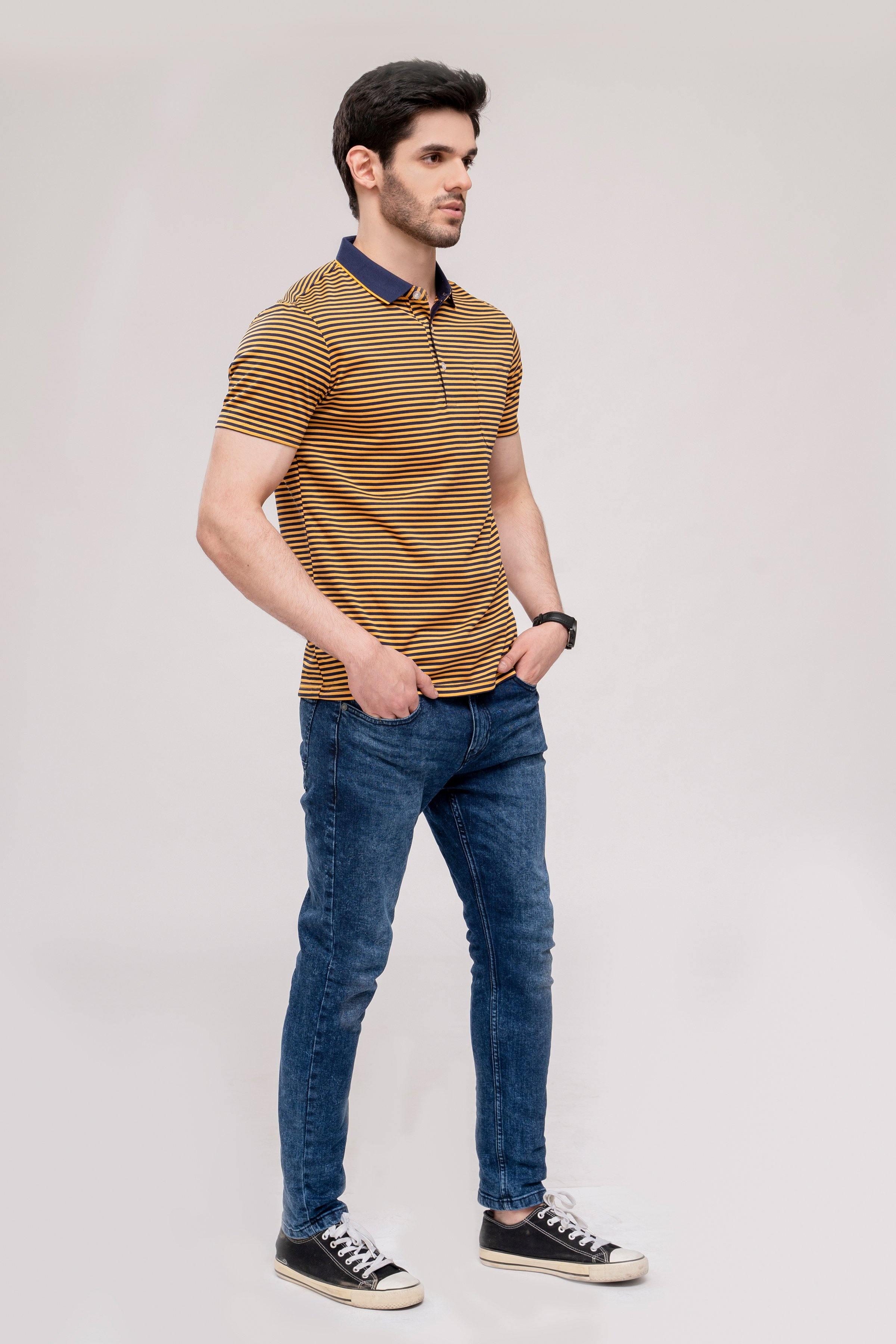 POLO SHIRT YELLOW BLUE at Charcoal Clothing