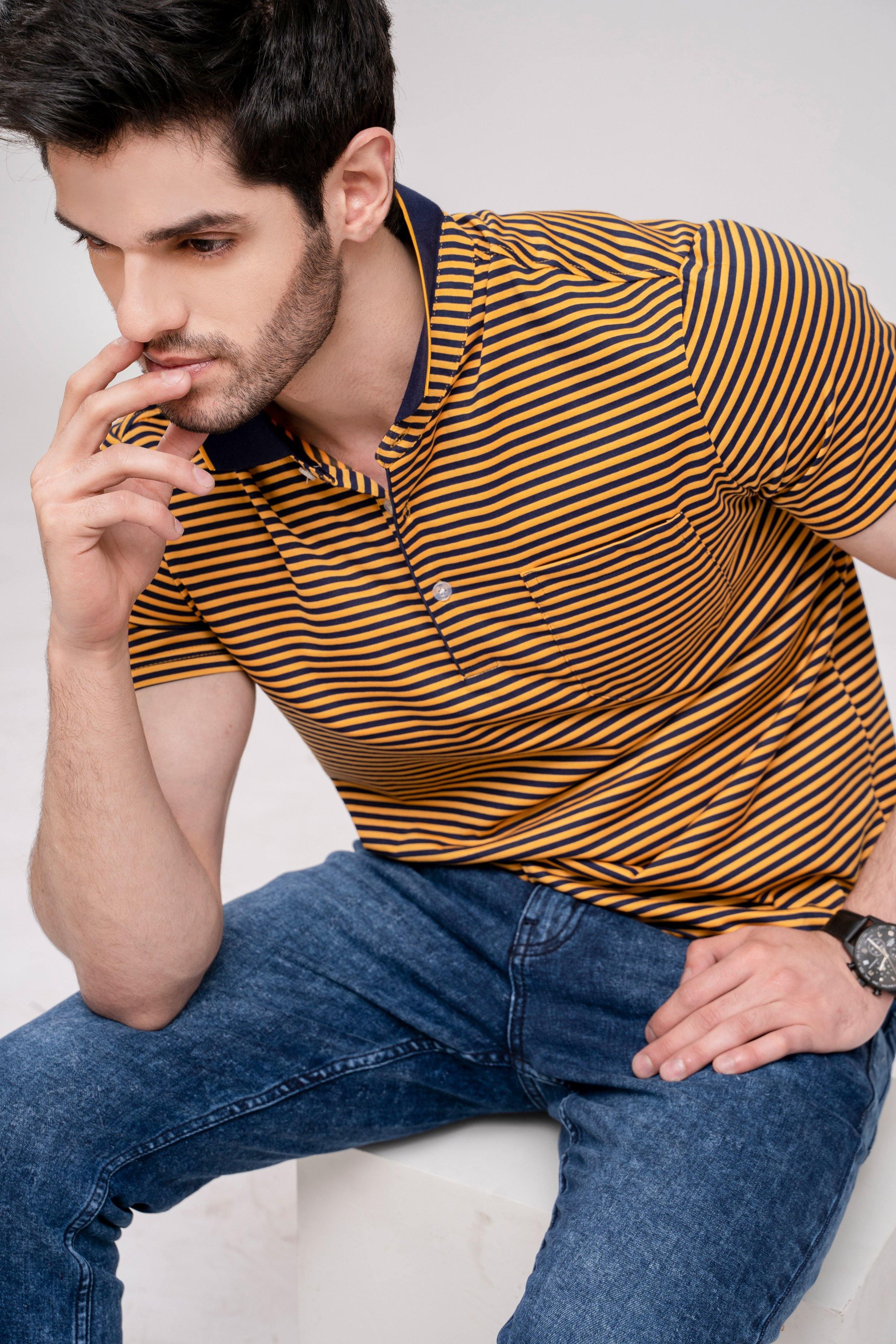 POLO SHIRT YELLOW BLUE at Charcoal Clothing