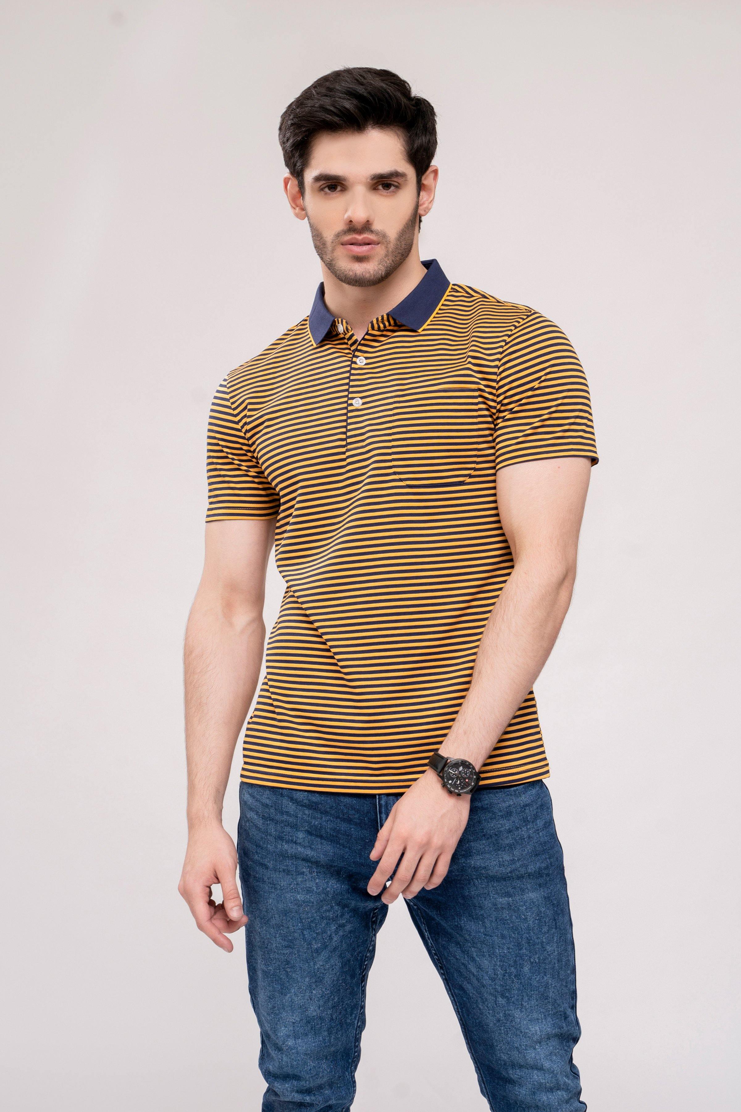 POLO SHIRT YELLOW BLUE at Charcoal Clothing