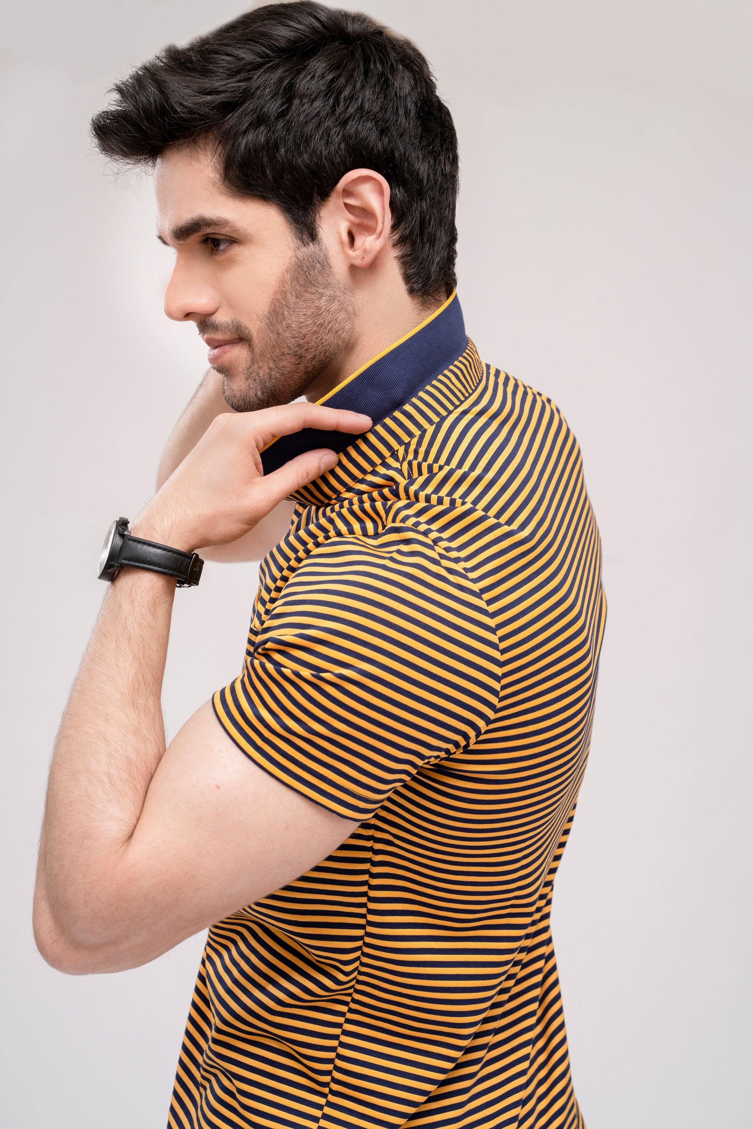 POLO SHIRT YELLOW BLUE at Charcoal Clothing