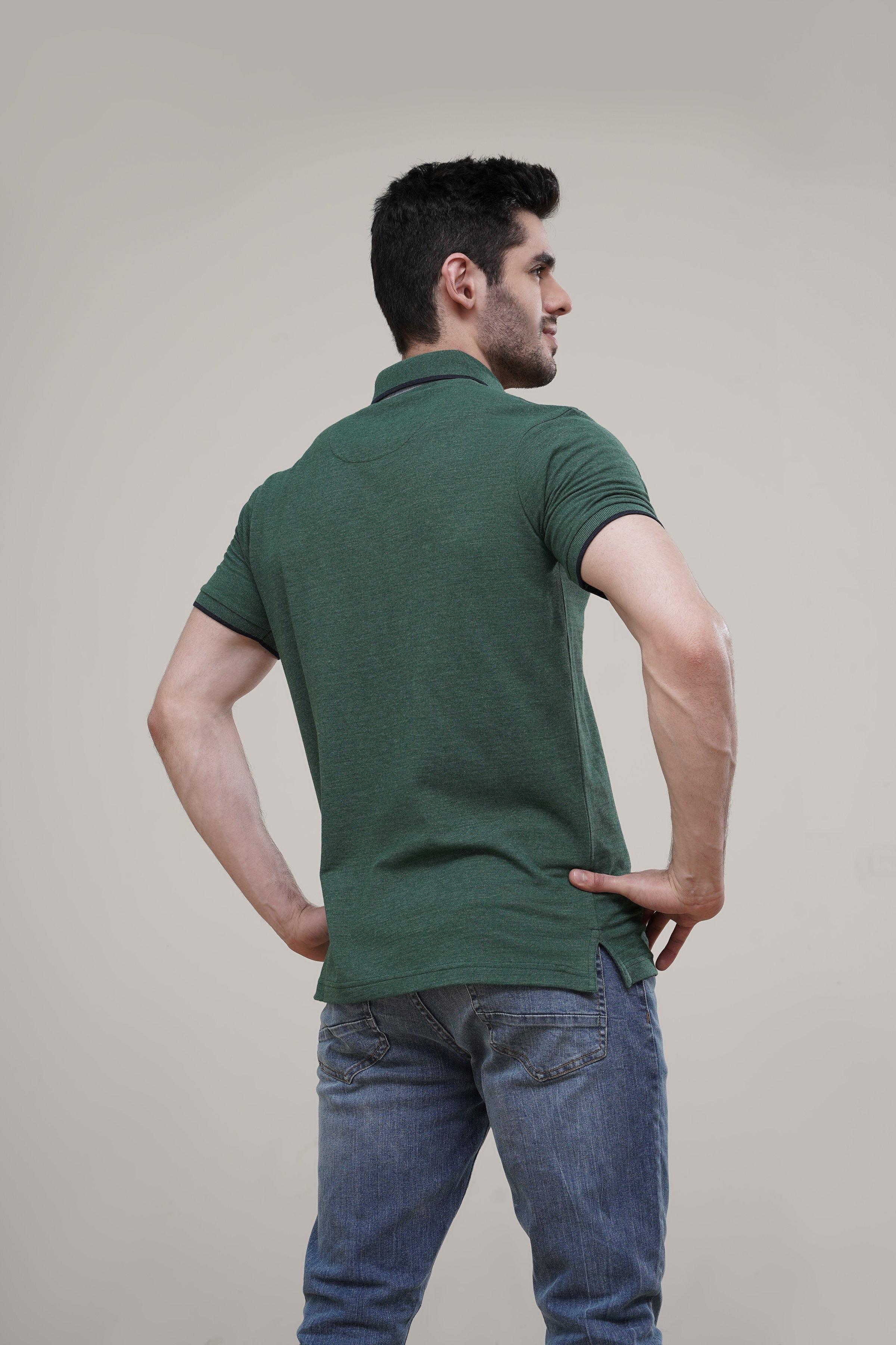 POLO TIPPING COLLAR GREEN at Charcoal Clothing