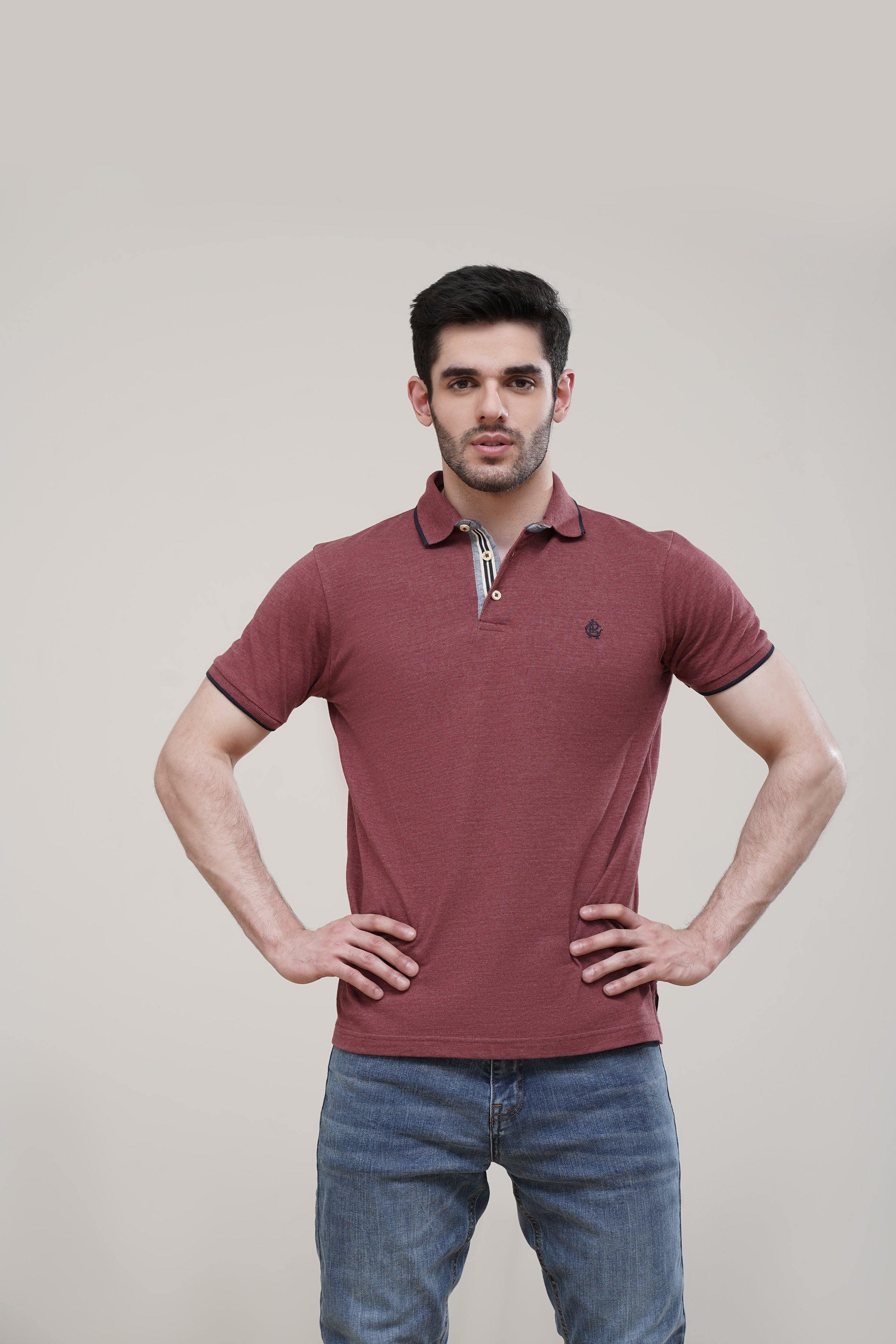 POLO TIPPING COLLAR MAROON at Charcoal Clothing