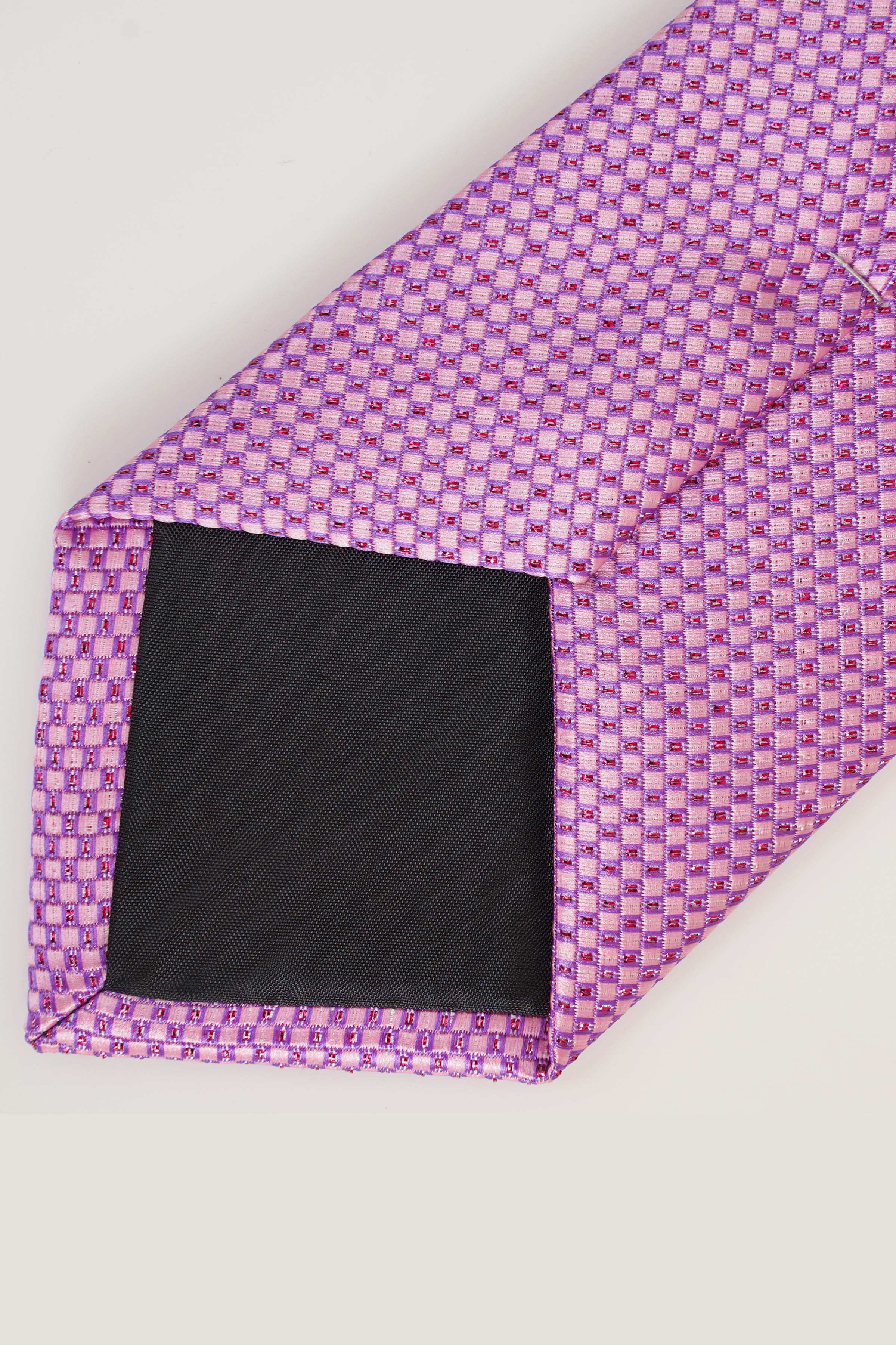 Purple poly silk tie tip with inner lining and micro-pattern