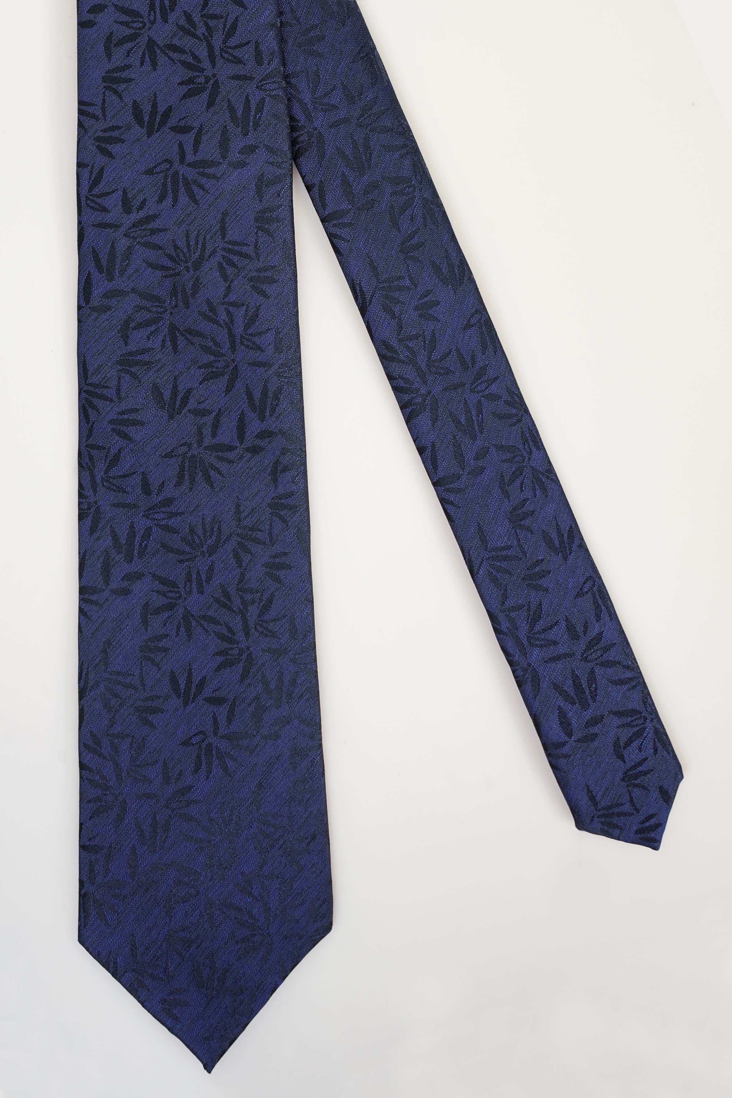 Navy tie with allover leaf pattern