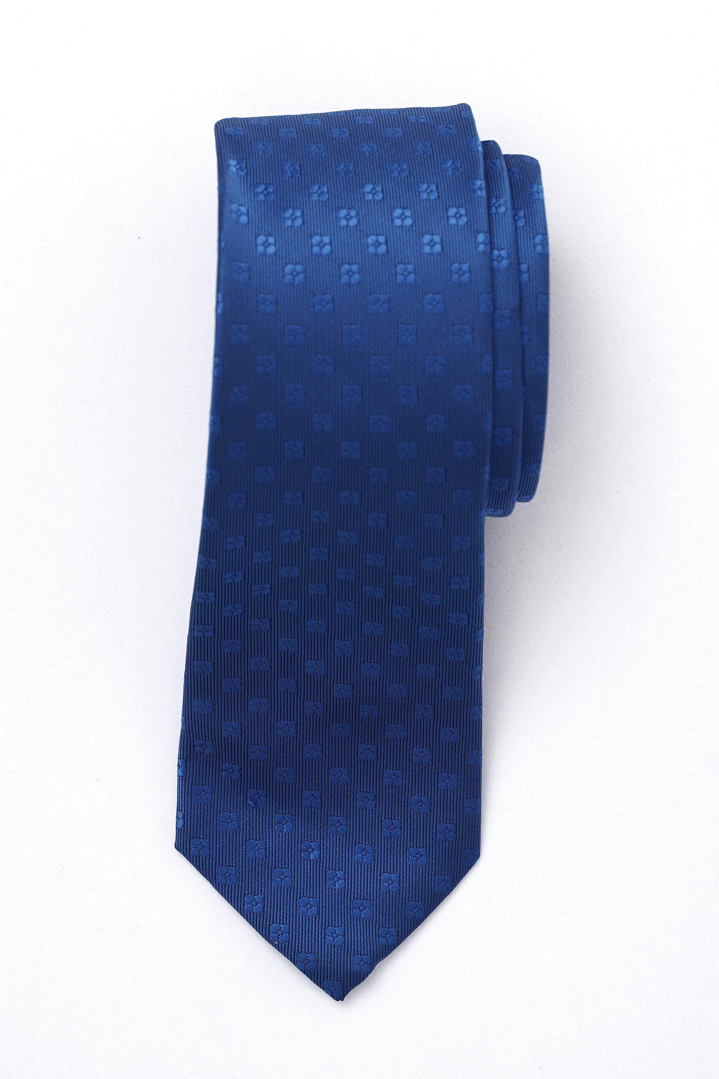 Navy blue necktie with small geometric pattern