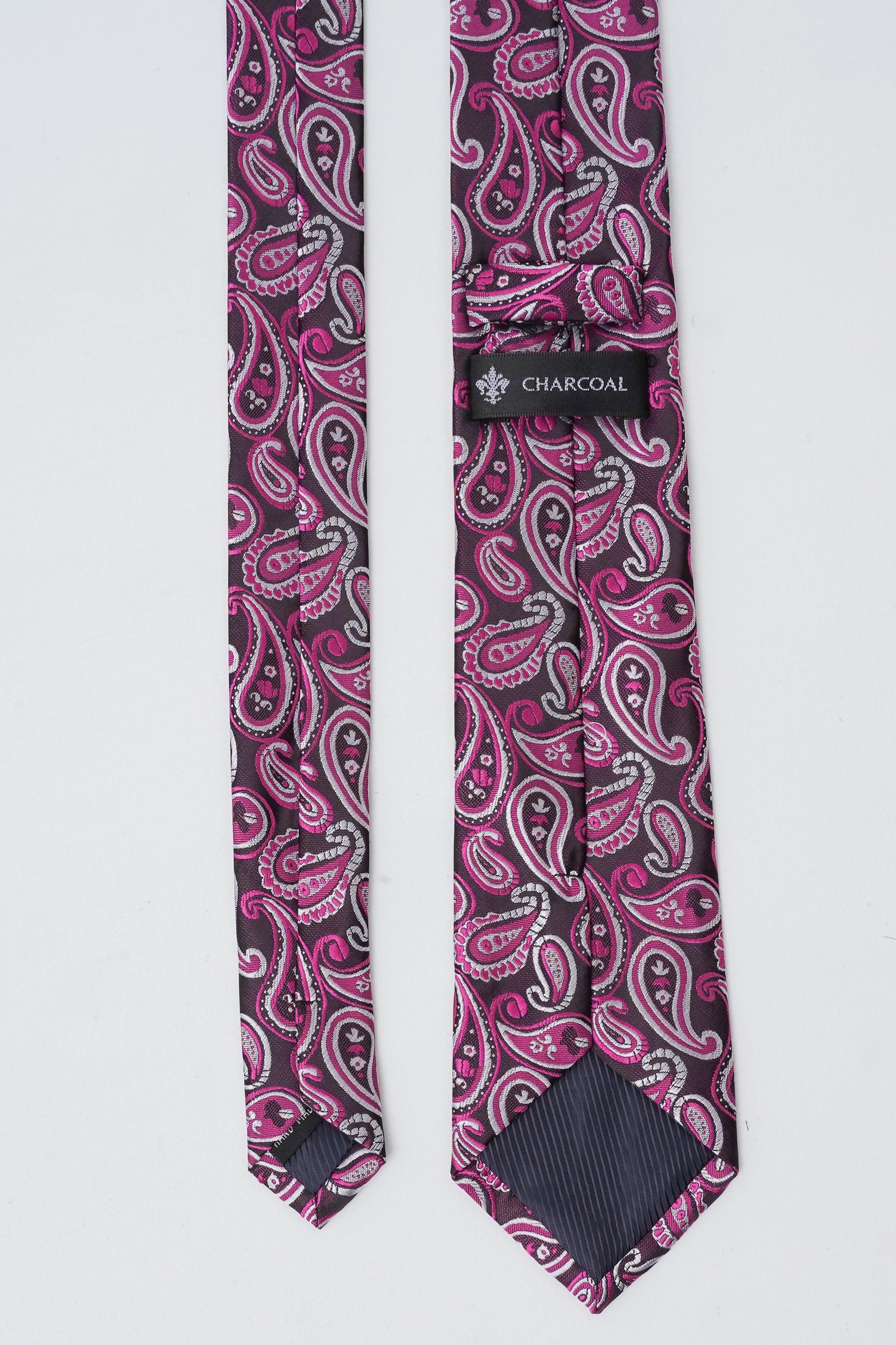 Poly silk tie with paisley pattern; interior label shows CHARCOAL