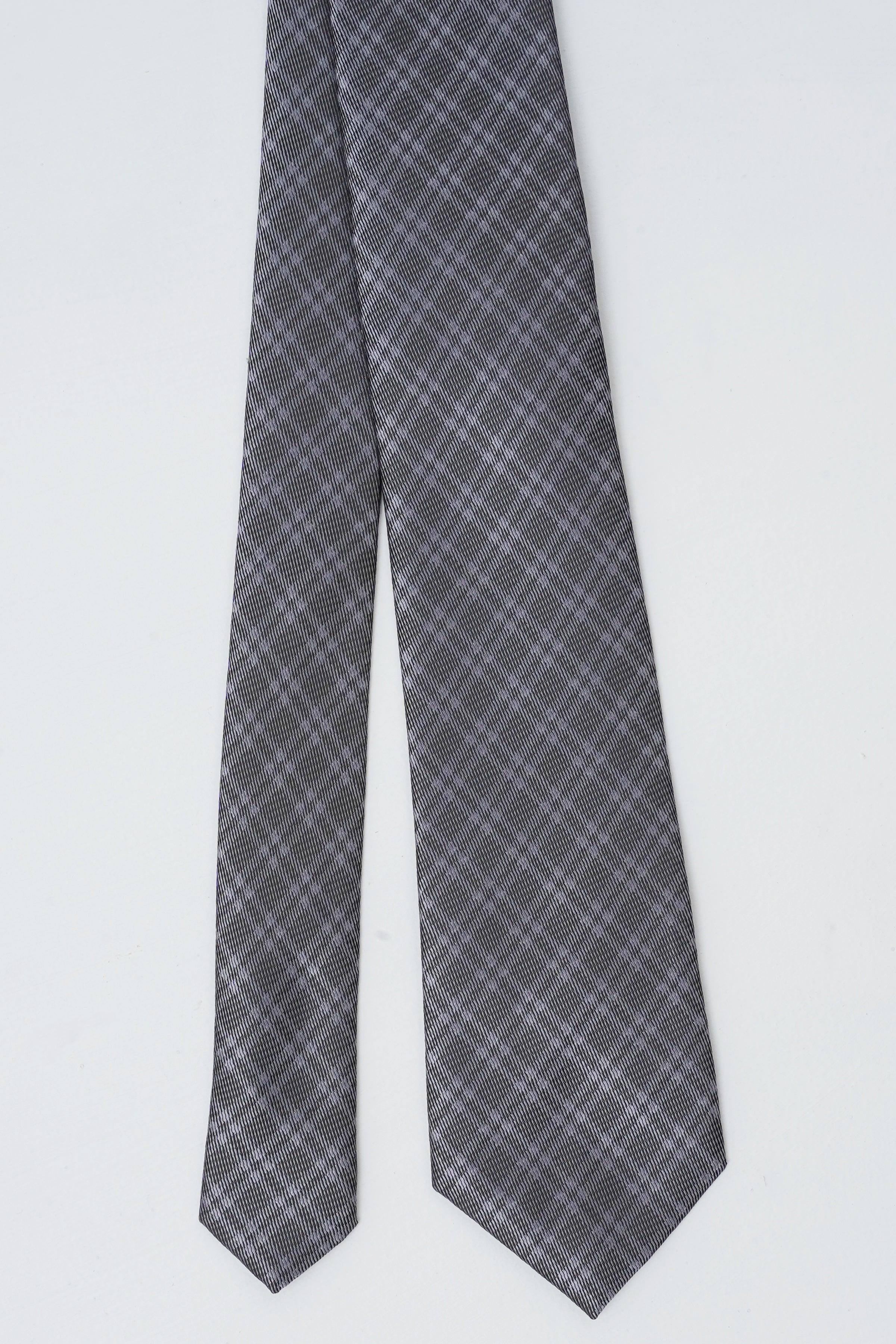 Poly silk tie, charcoal gray plaid pattern, pointed tip