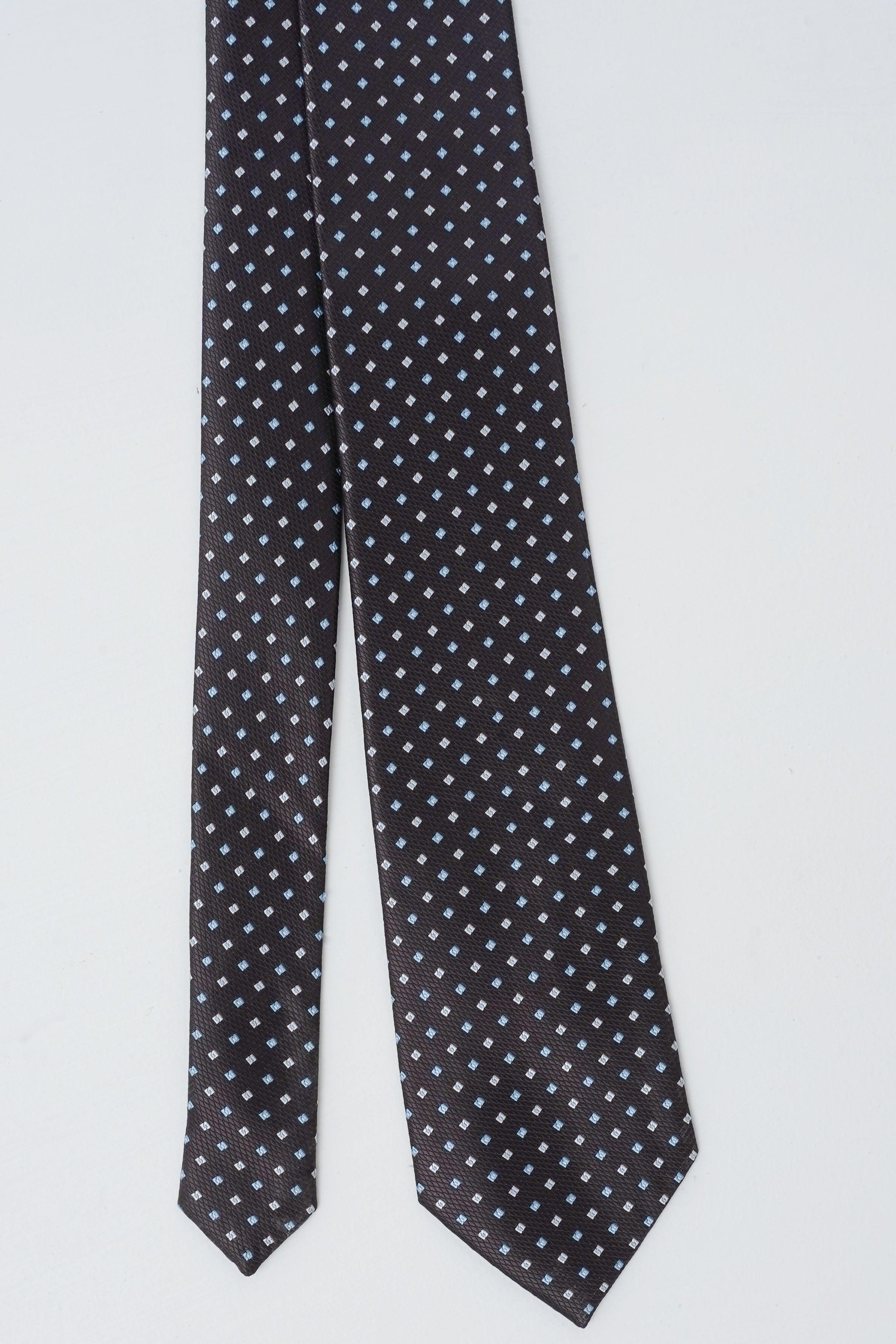 Dark geometric-pattern necktie, straight length with pointed tip