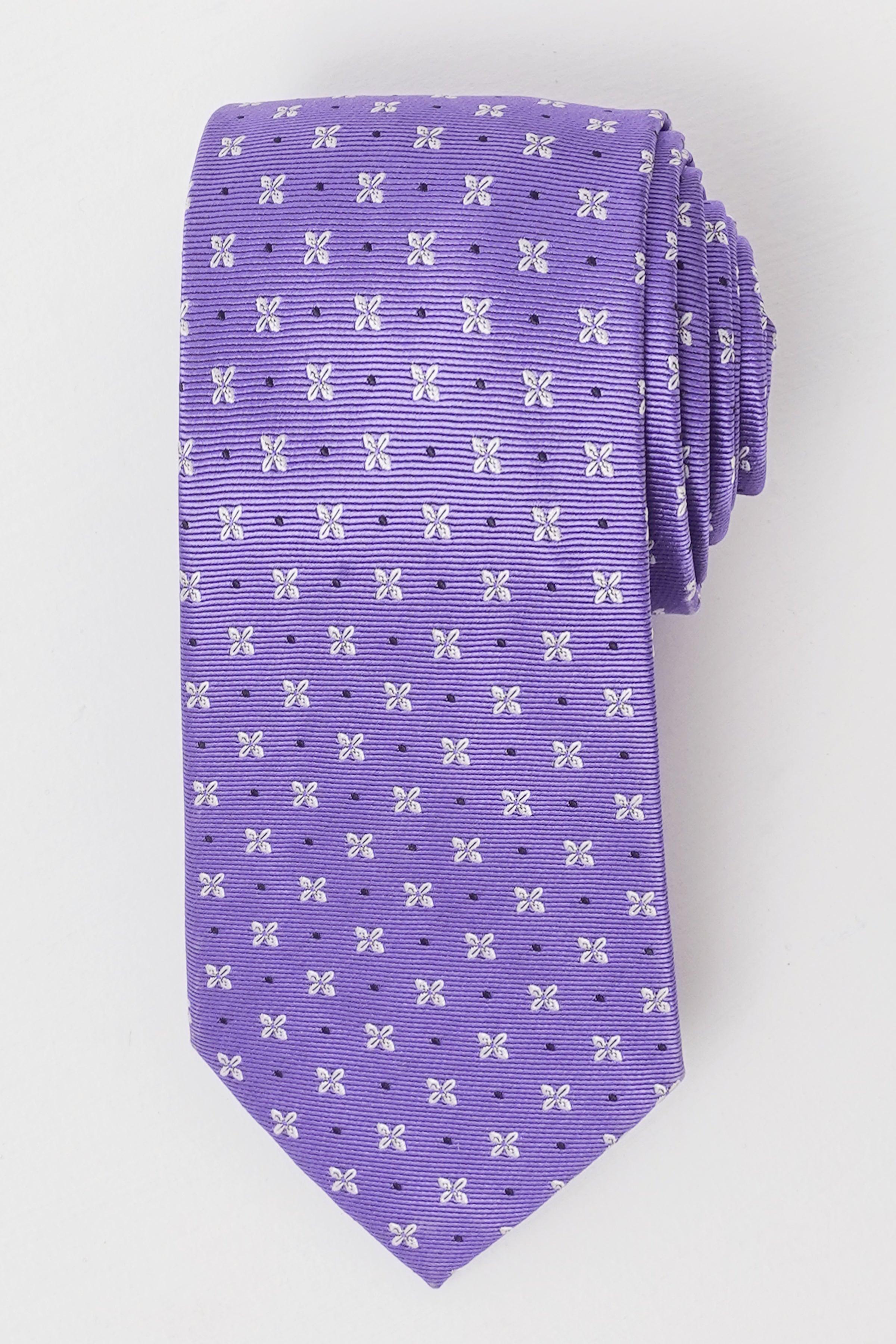 Purple poly silk tie with small floral pattern
