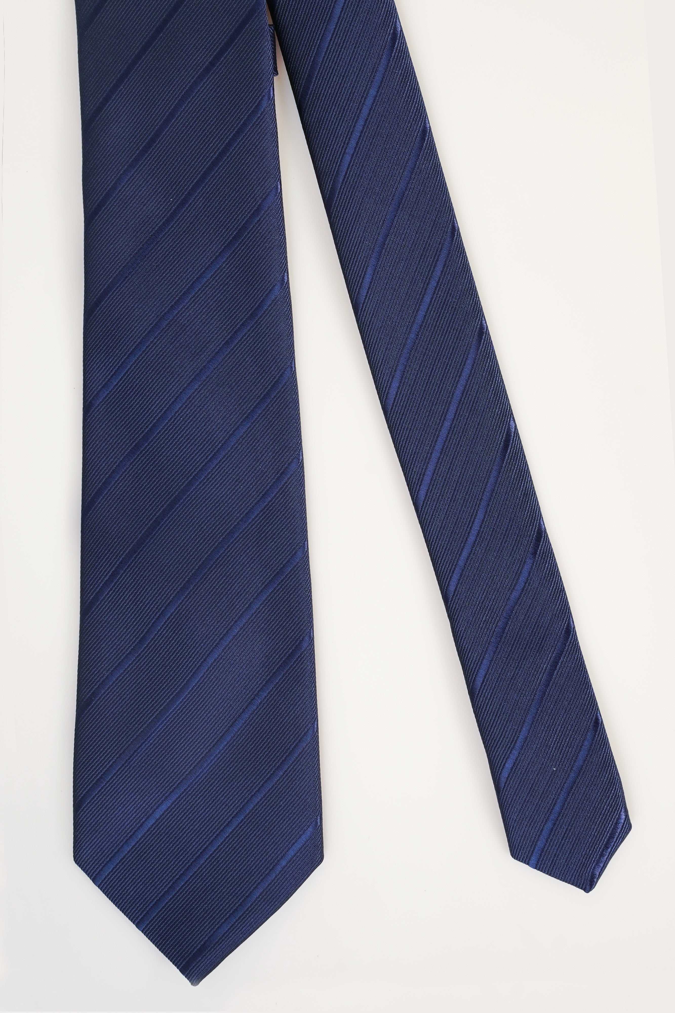 Poly-silk tie in dark blue with diagonal stripe pattern