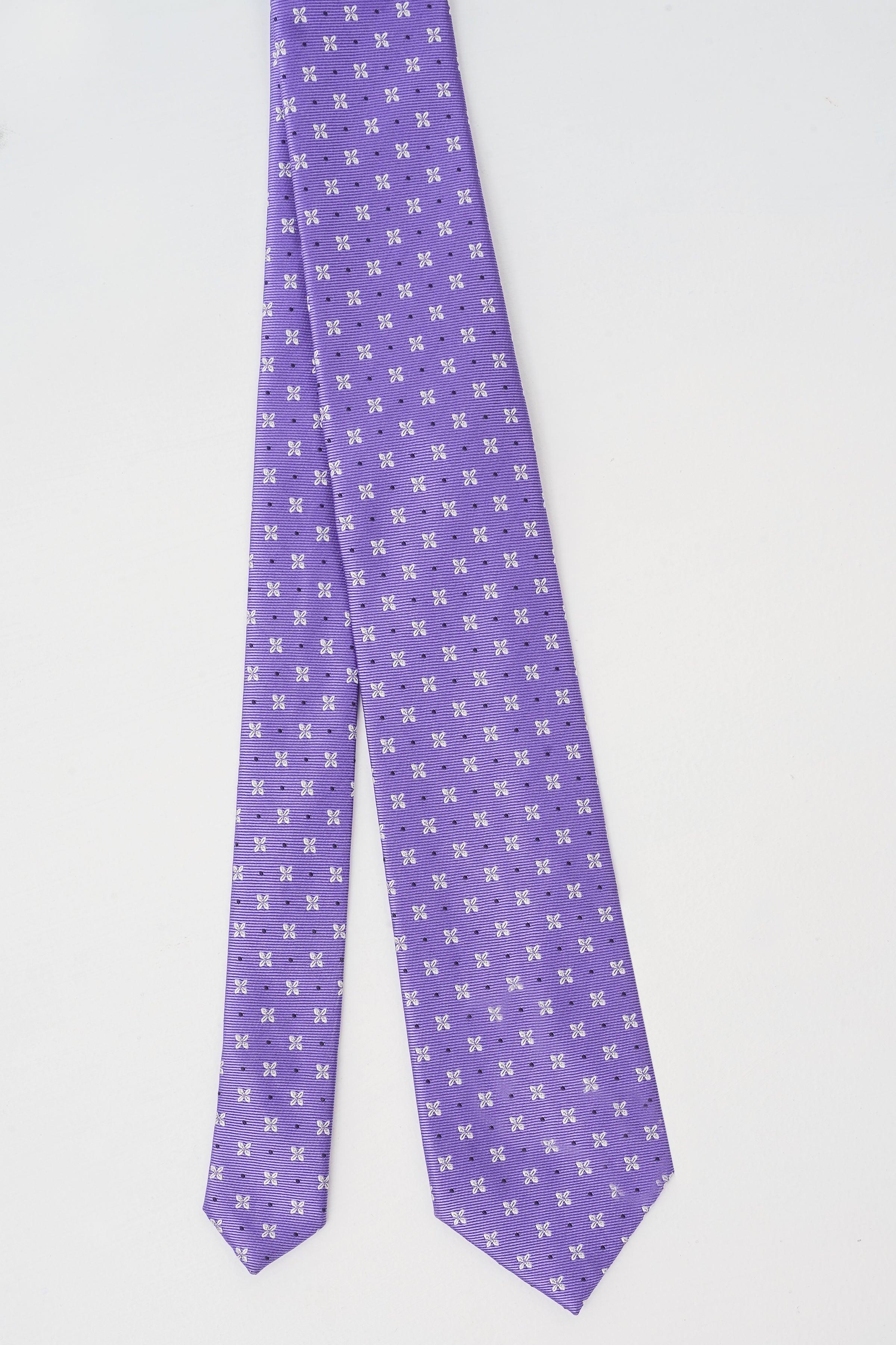 Purple poly silk tie with allover small floral pattern