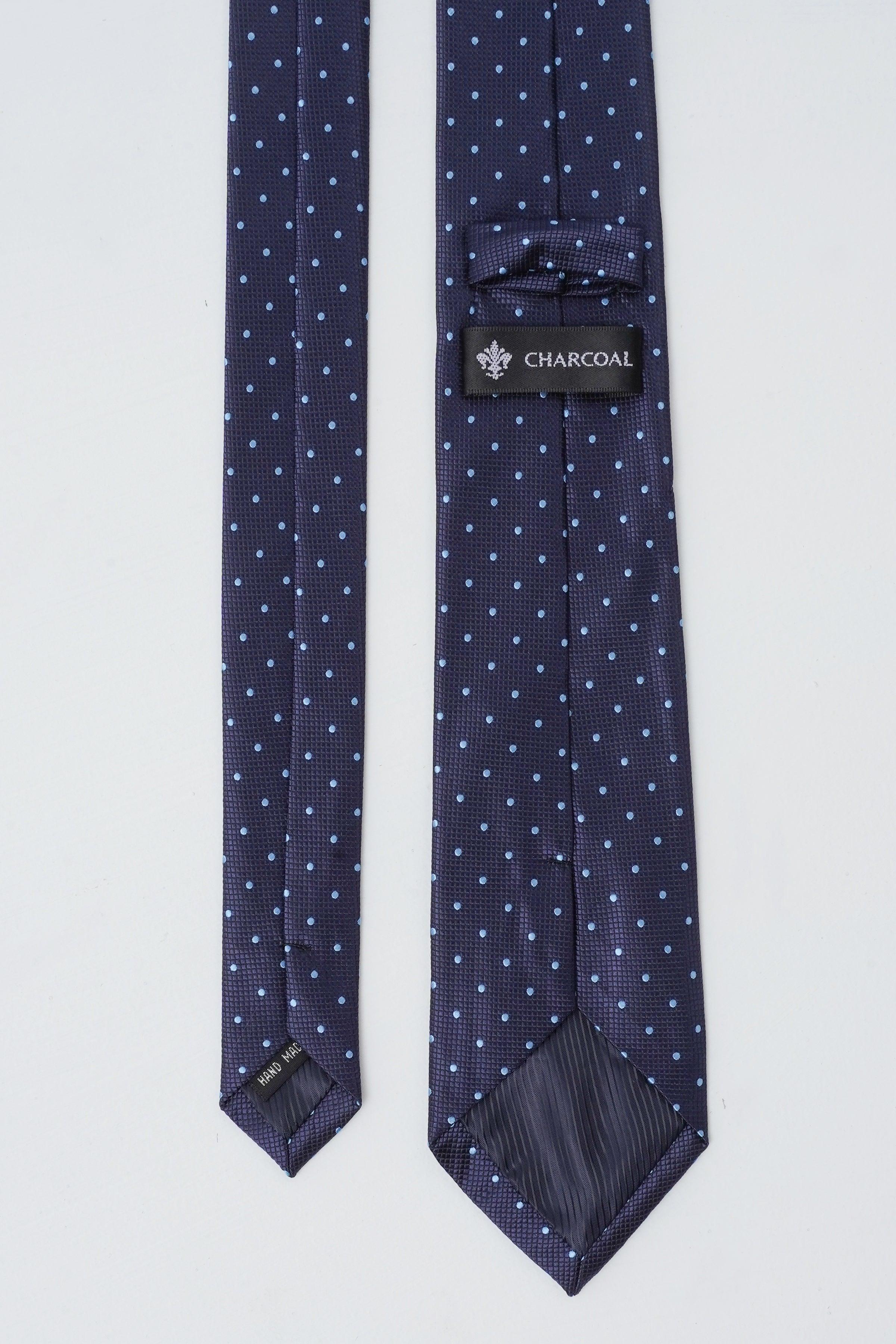 Poly silk tie with dot pattern and CHARCOAL label