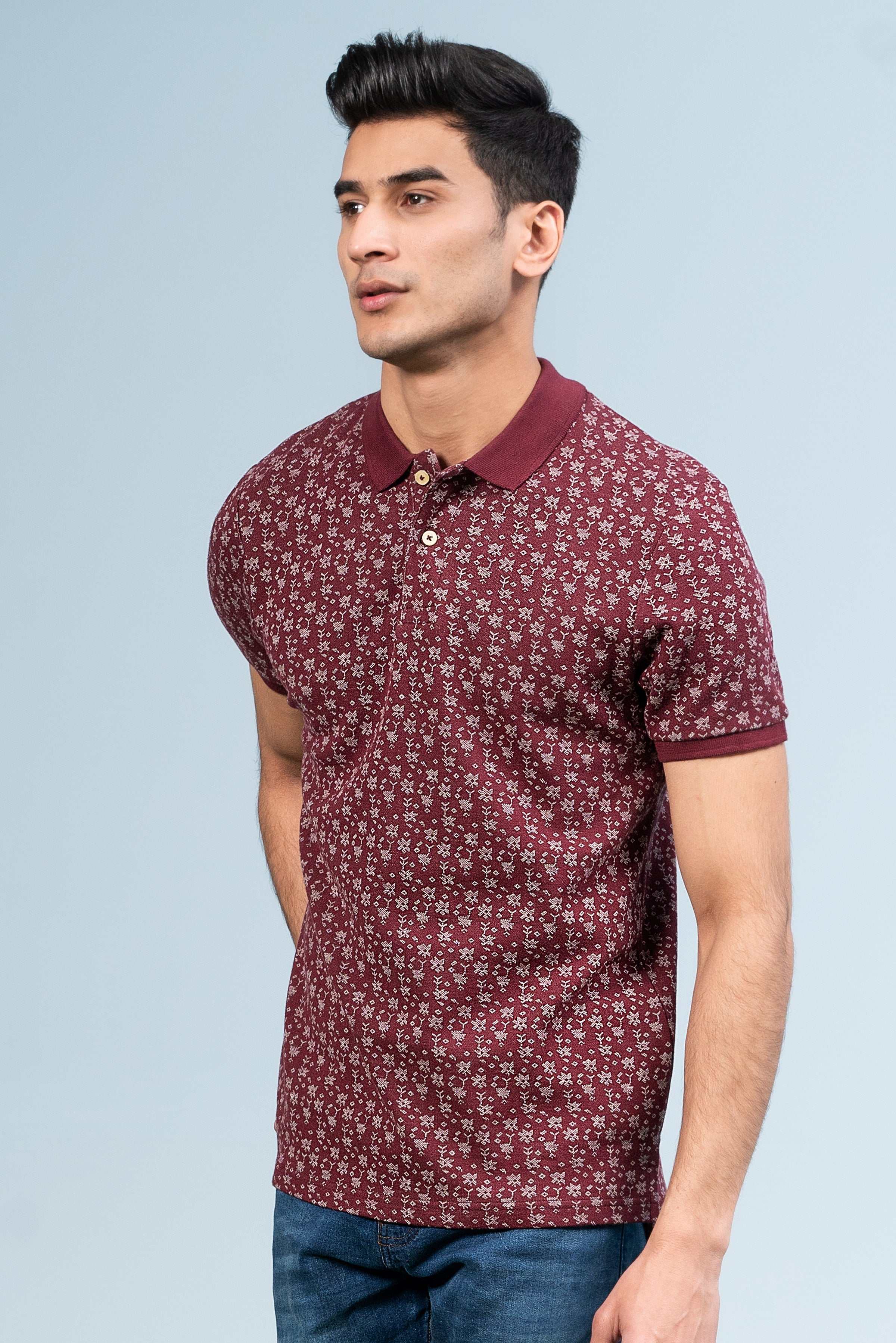 PRINTED POLO MAROON at Charcoal Clothing