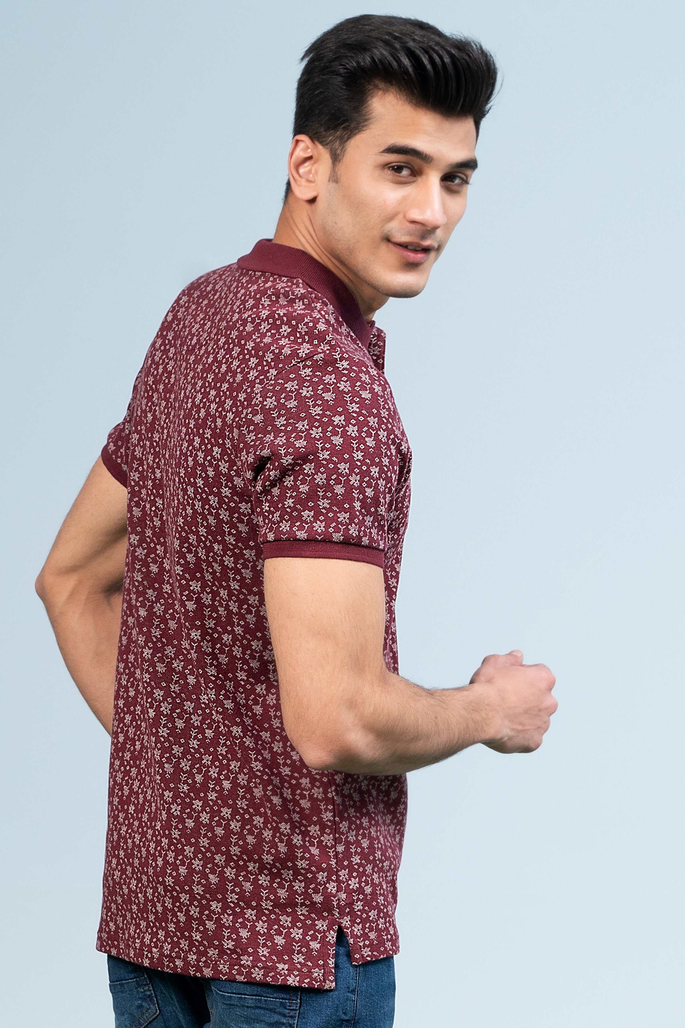 PRINTED POLO MAROON at Charcoal Clothing