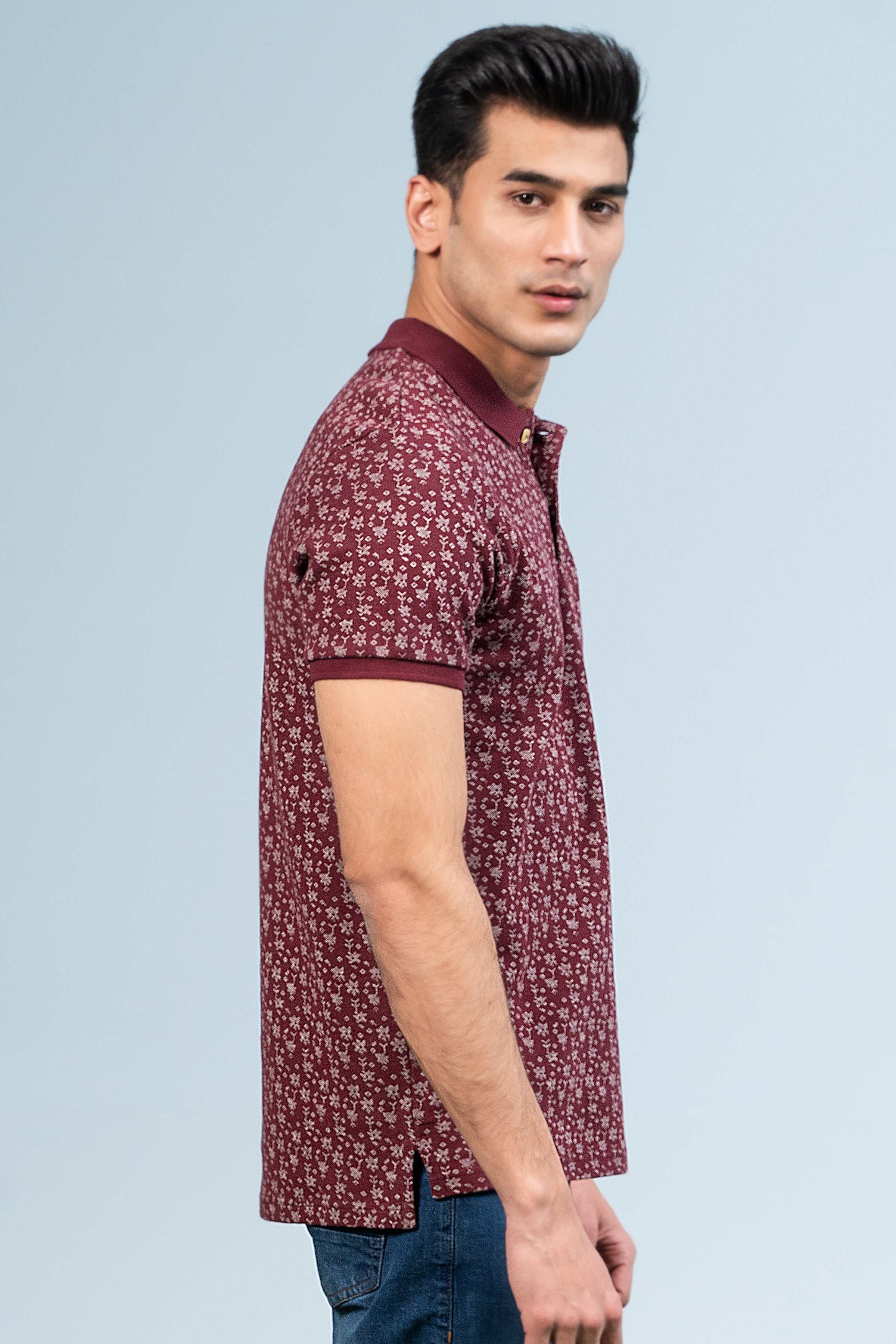 PRINTED POLO MAROON at Charcoal Clothing
