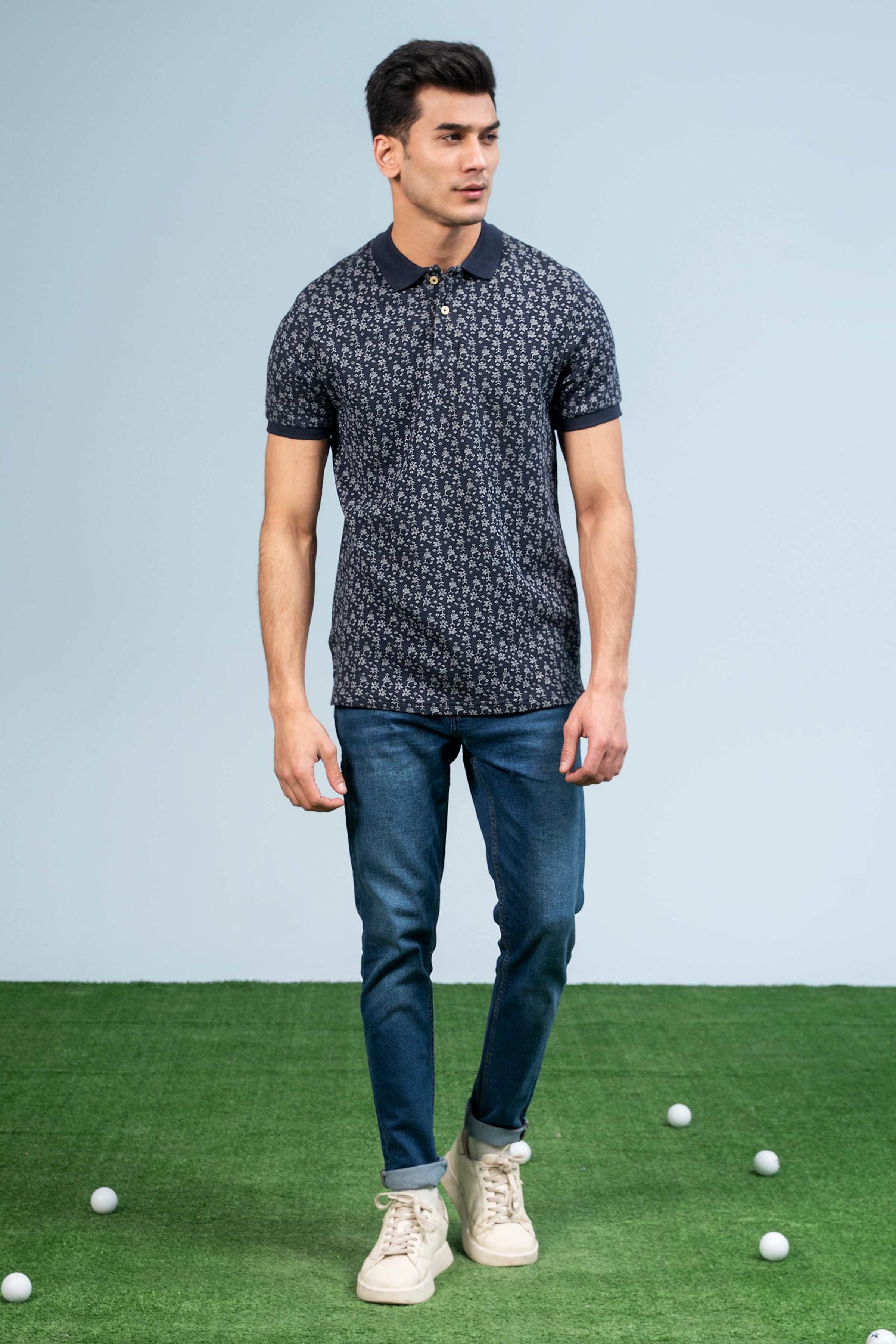 PRINTED POLO NAVY at Charcoal Clothing