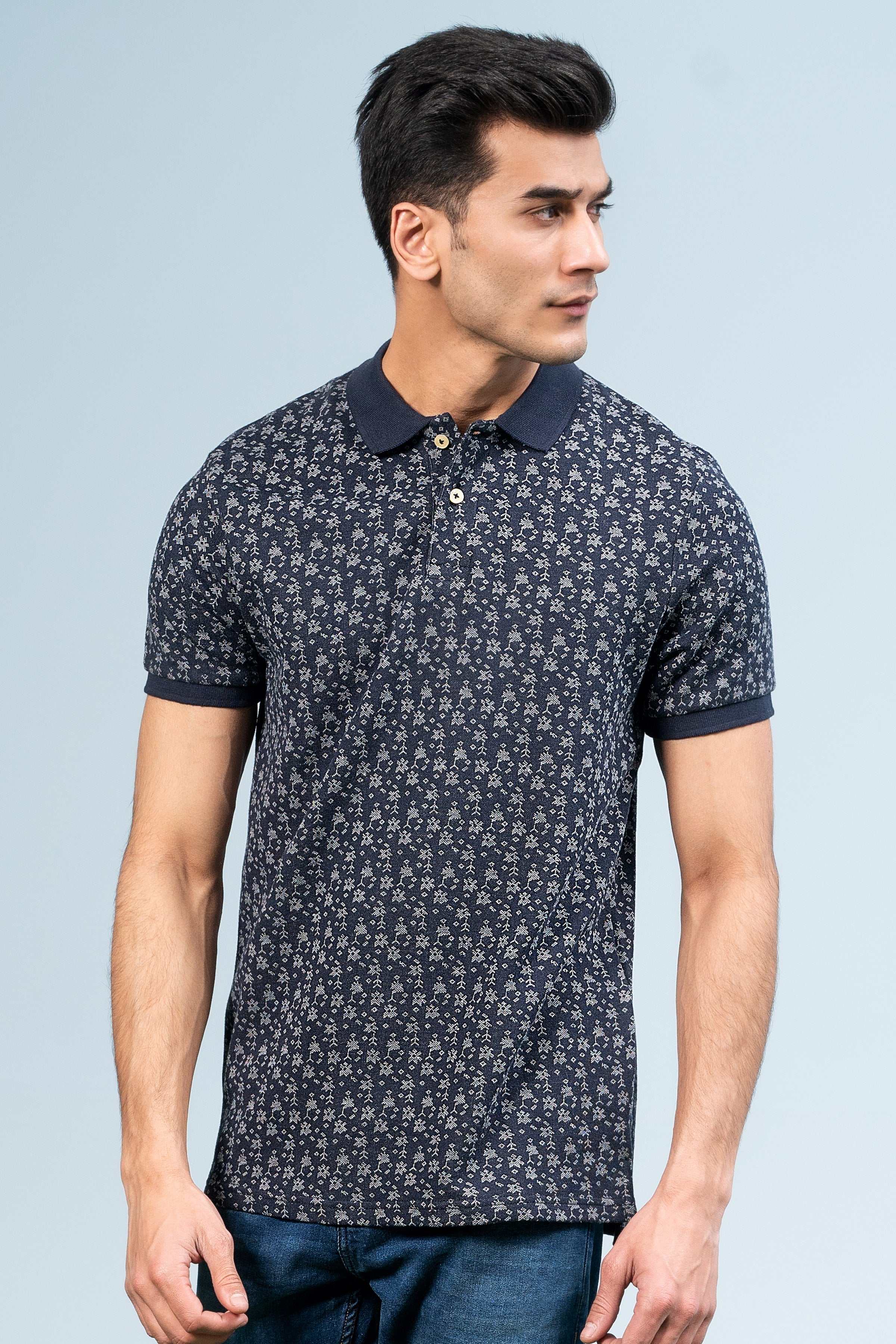 PRINTED POLO NAVY at Charcoal Clothing