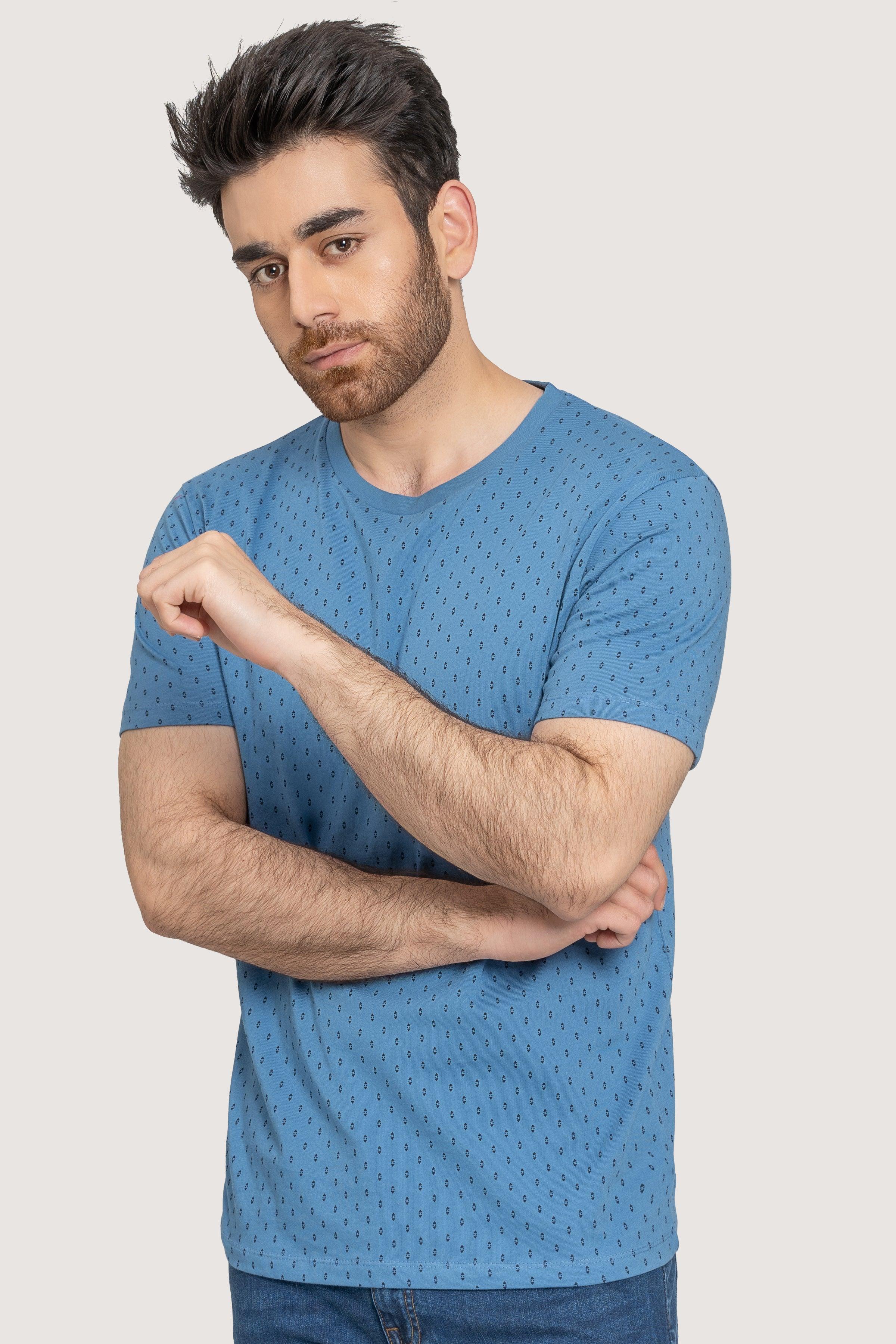 PRINTED T SHIRT BLUE at Charcoal Clothing