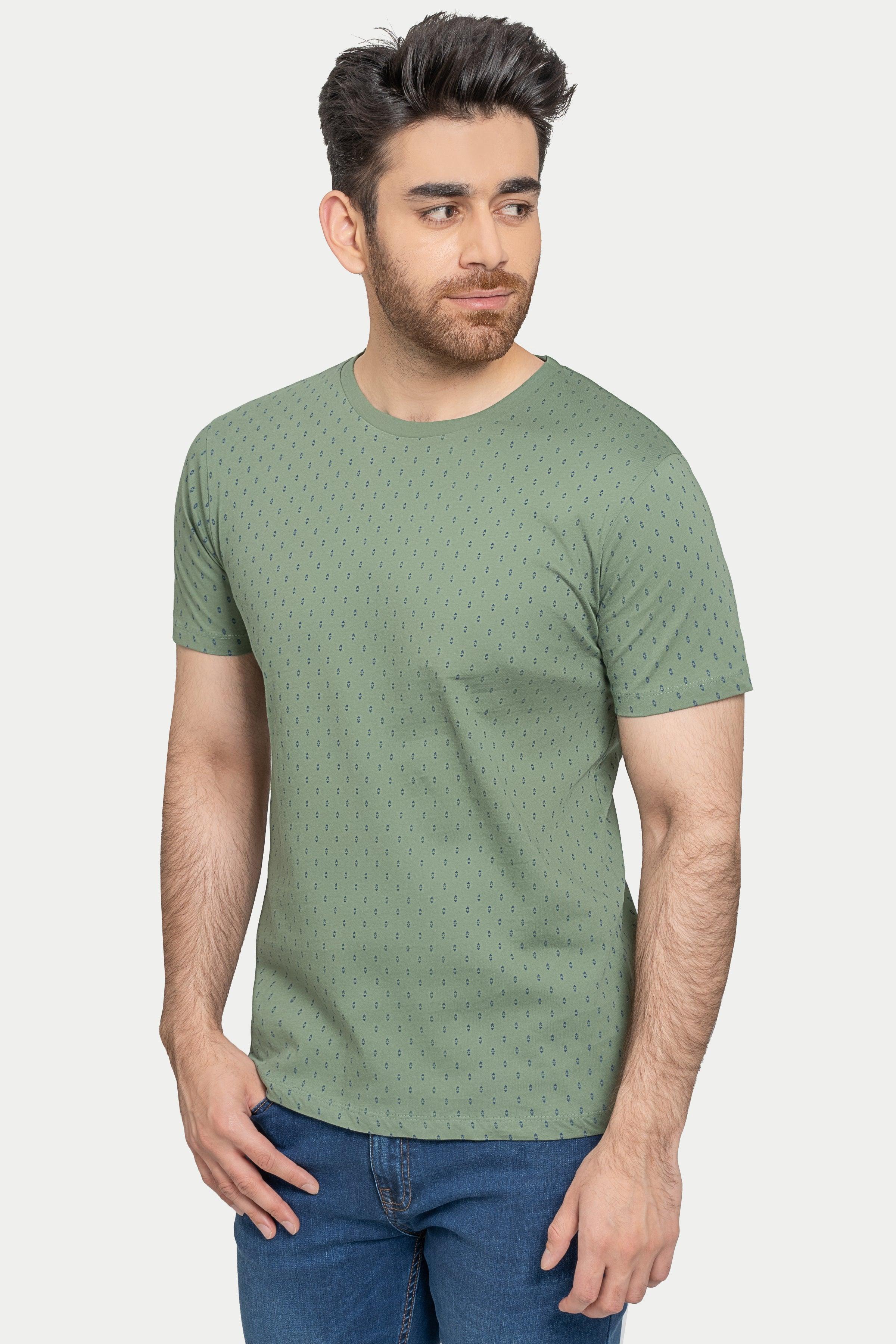Green crewneck short-sleeve printed T-shirt with small all-over dots