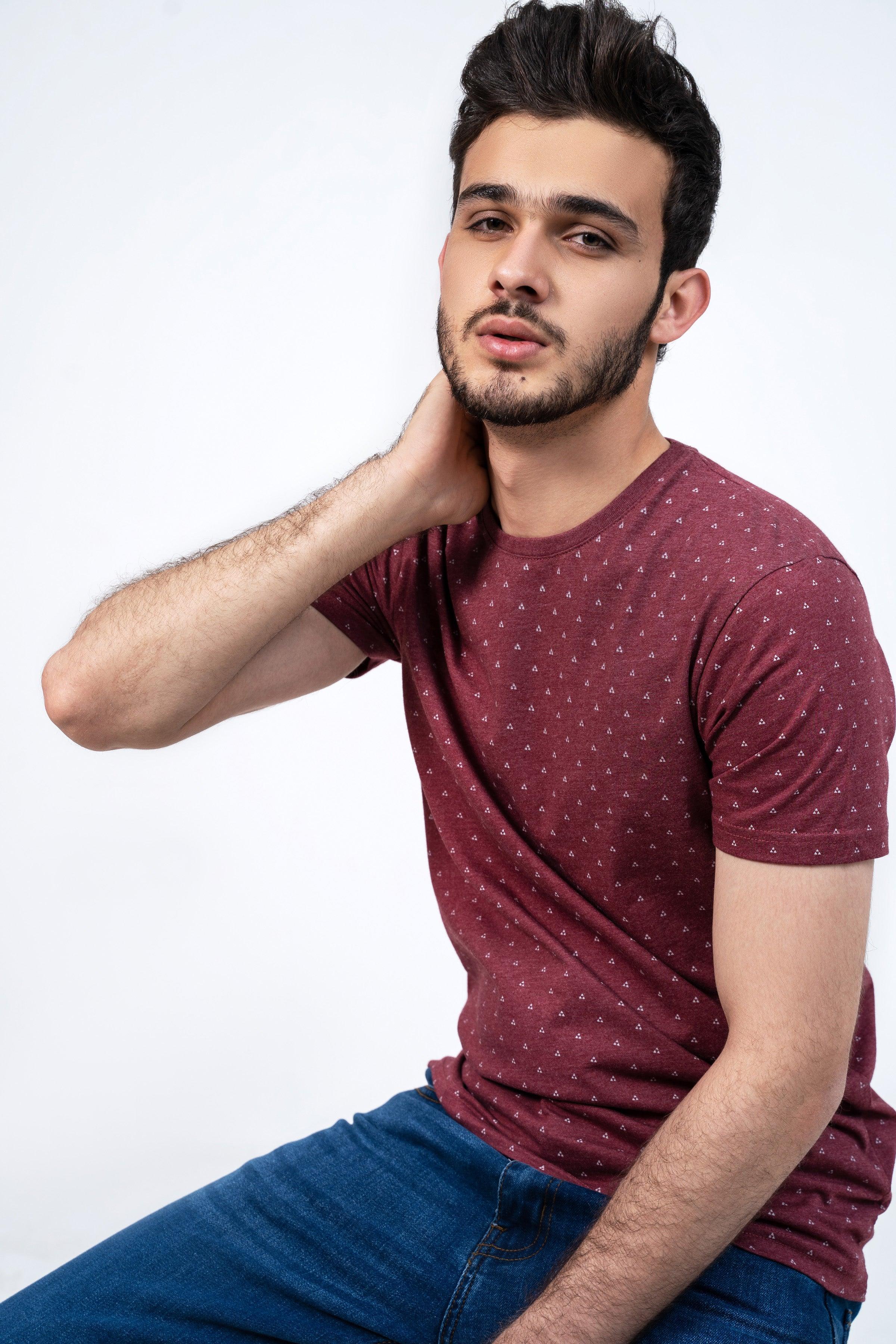 PRINTED T SHIRT MAROON at Charcoal Clothing
