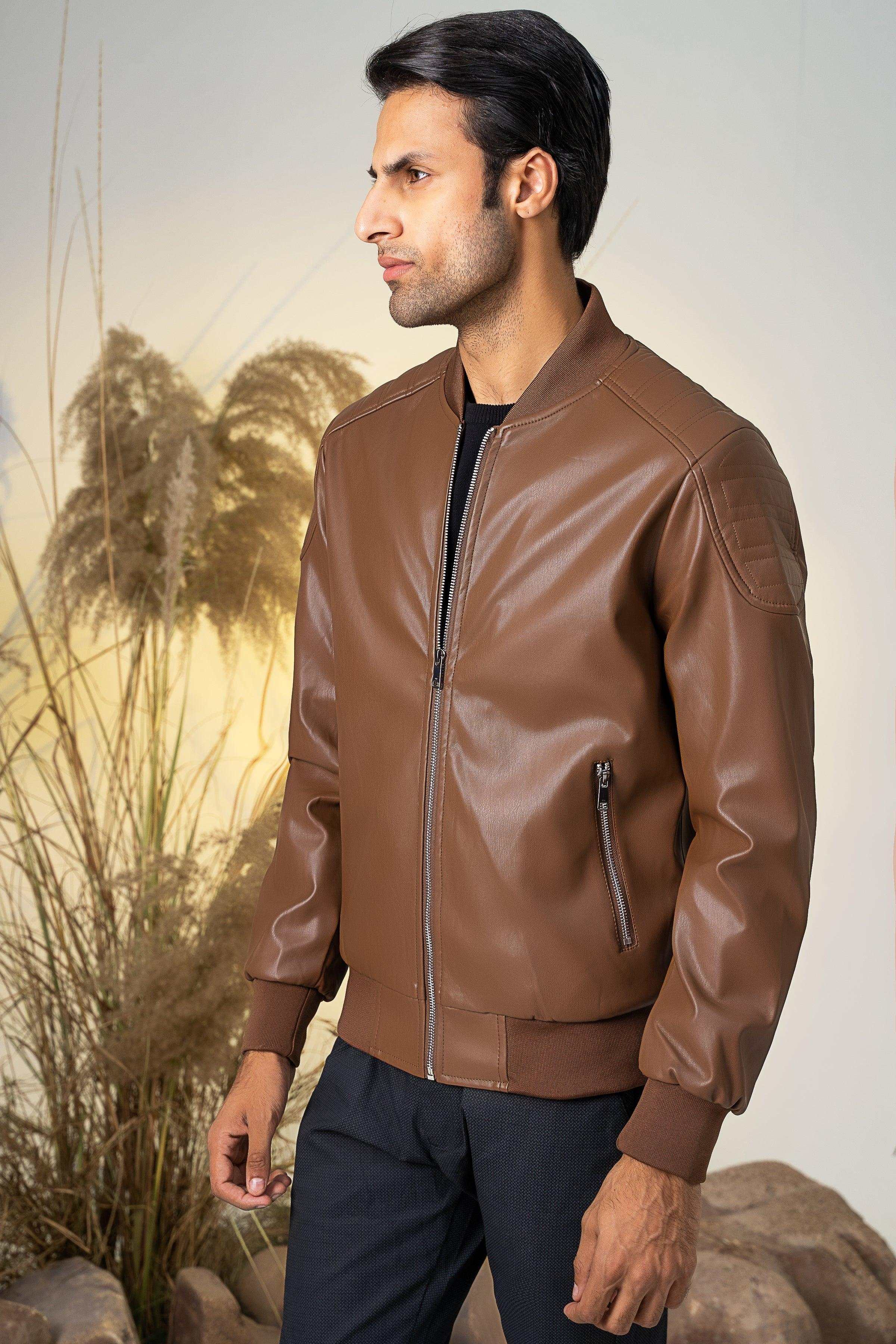 PU BOWSER JACKET COFFEE at Charcoal Clothing
