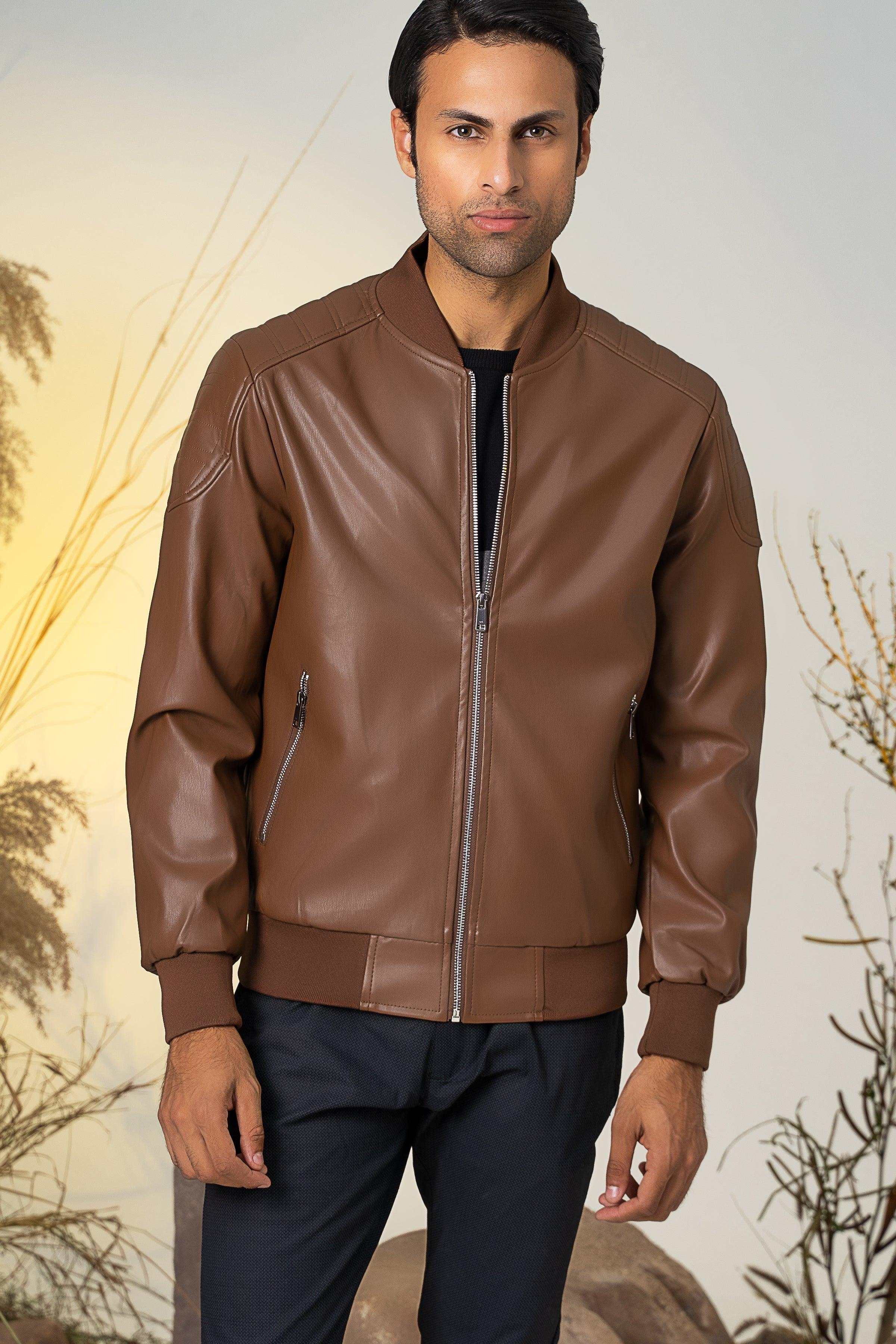 PU BOWSER JACKET COFFEE at Charcoal Clothing