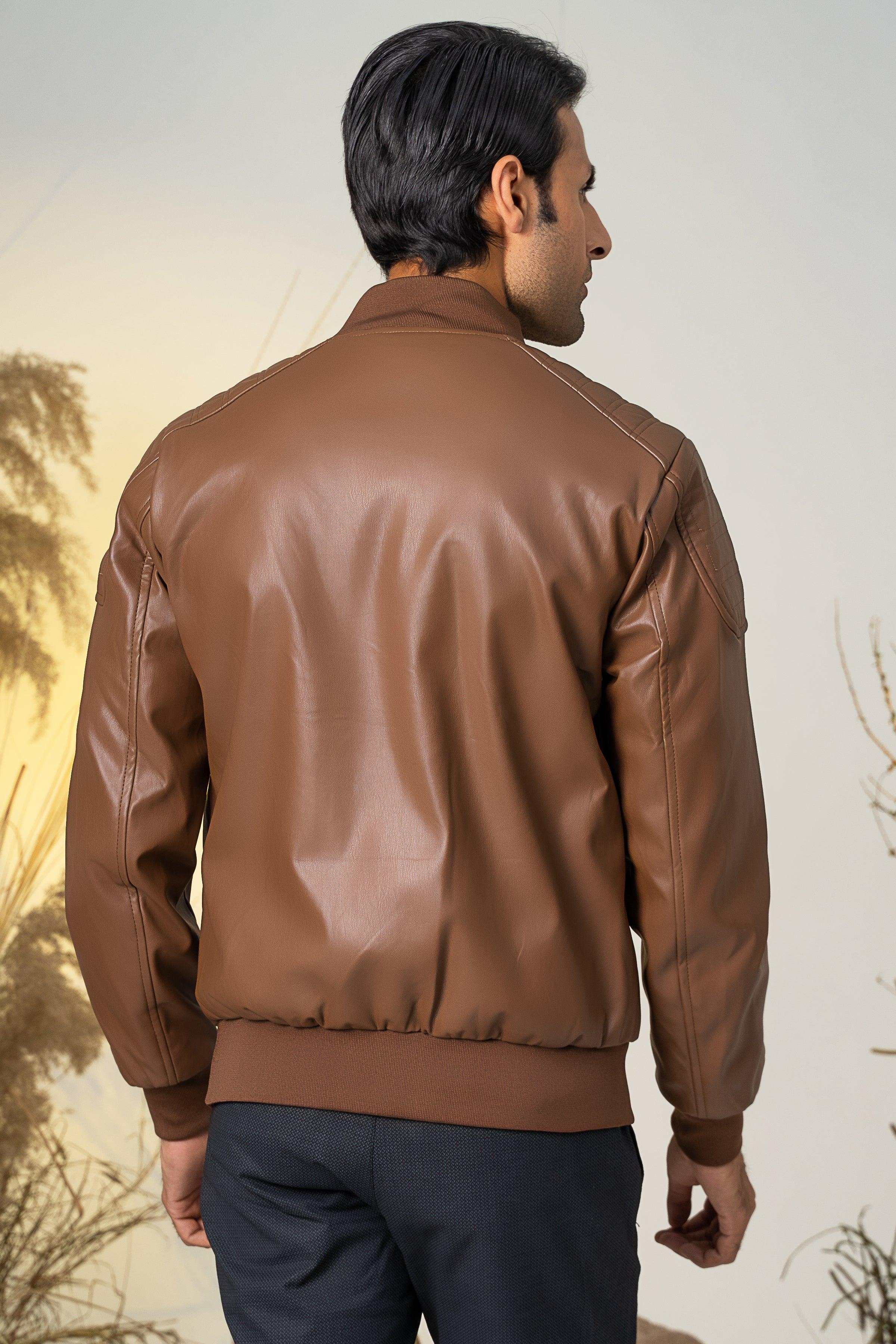 PU BOWSER JACKET COFFEE at Charcoal Clothing