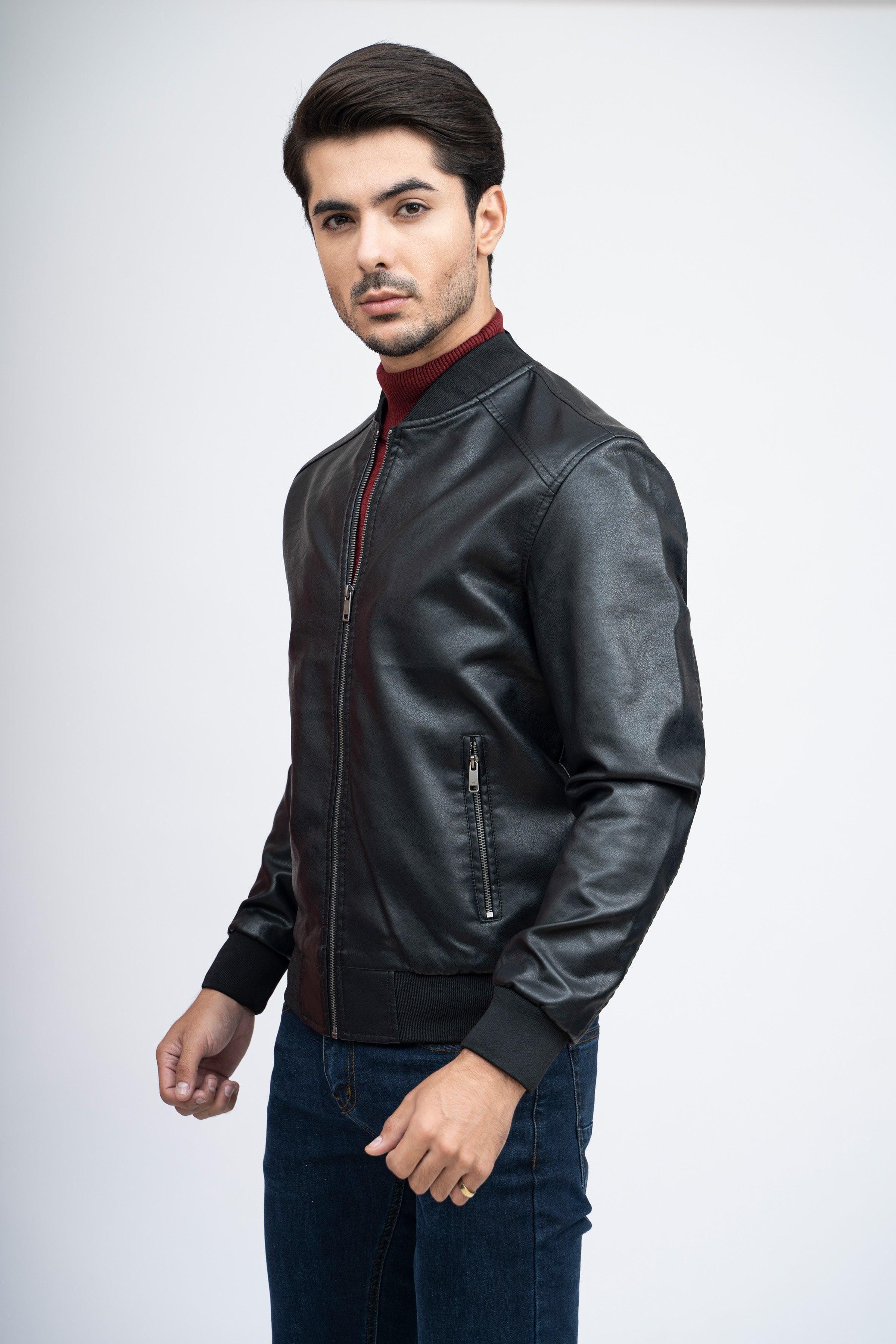 PU RIB BAN JACKET F/S BLACK at Charcoal Clothing