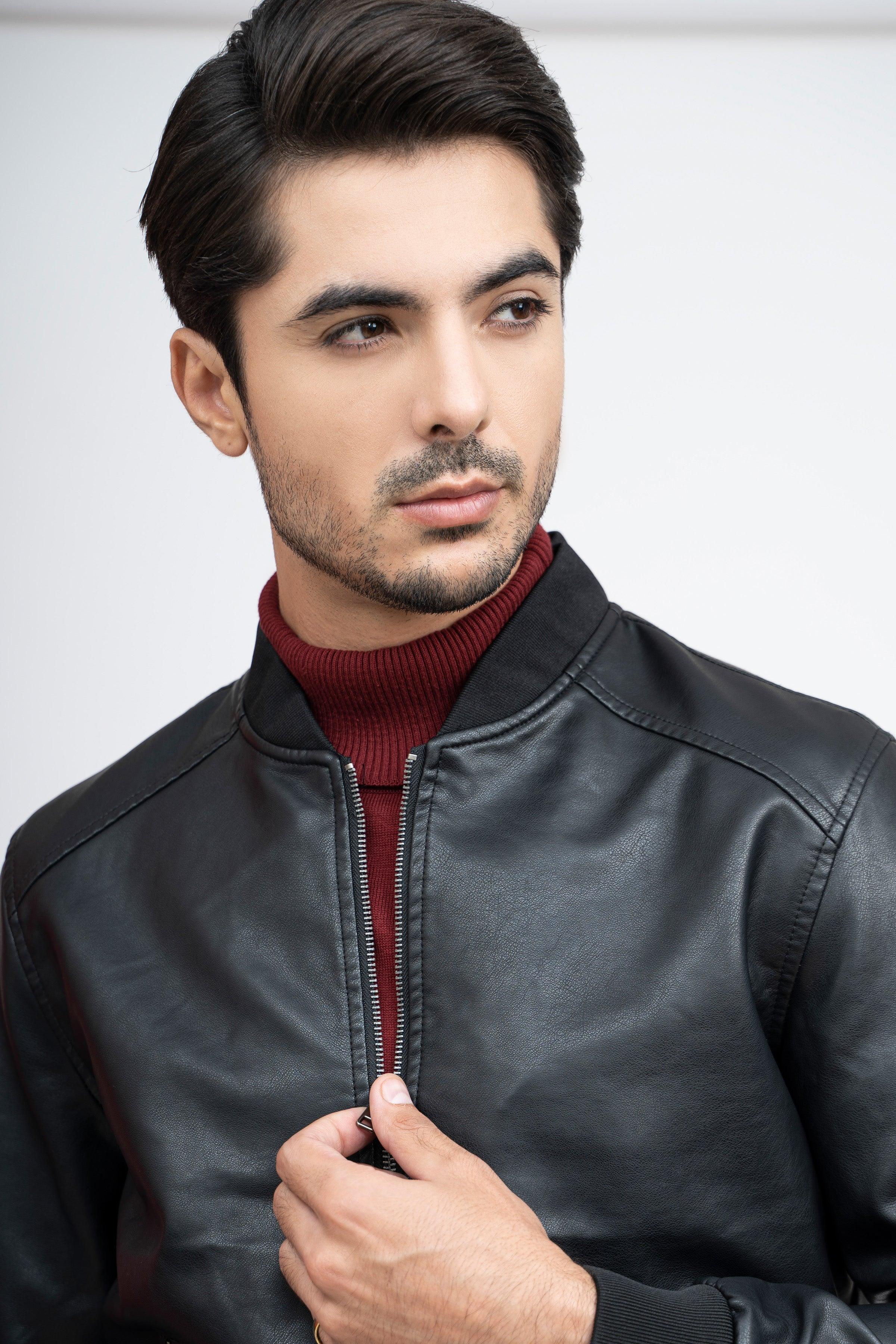 PU RIB BAN JACKET F/S BLACK at Charcoal Clothing