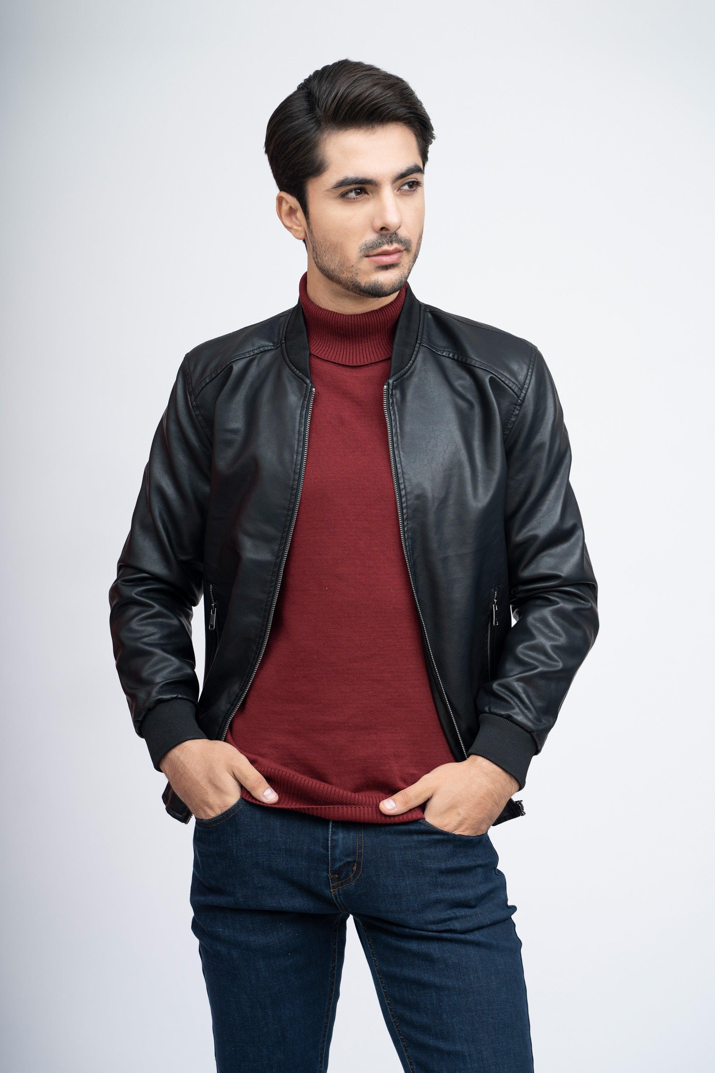 PU RIB BAN JACKET F/S BLACK at Charcoal Clothing