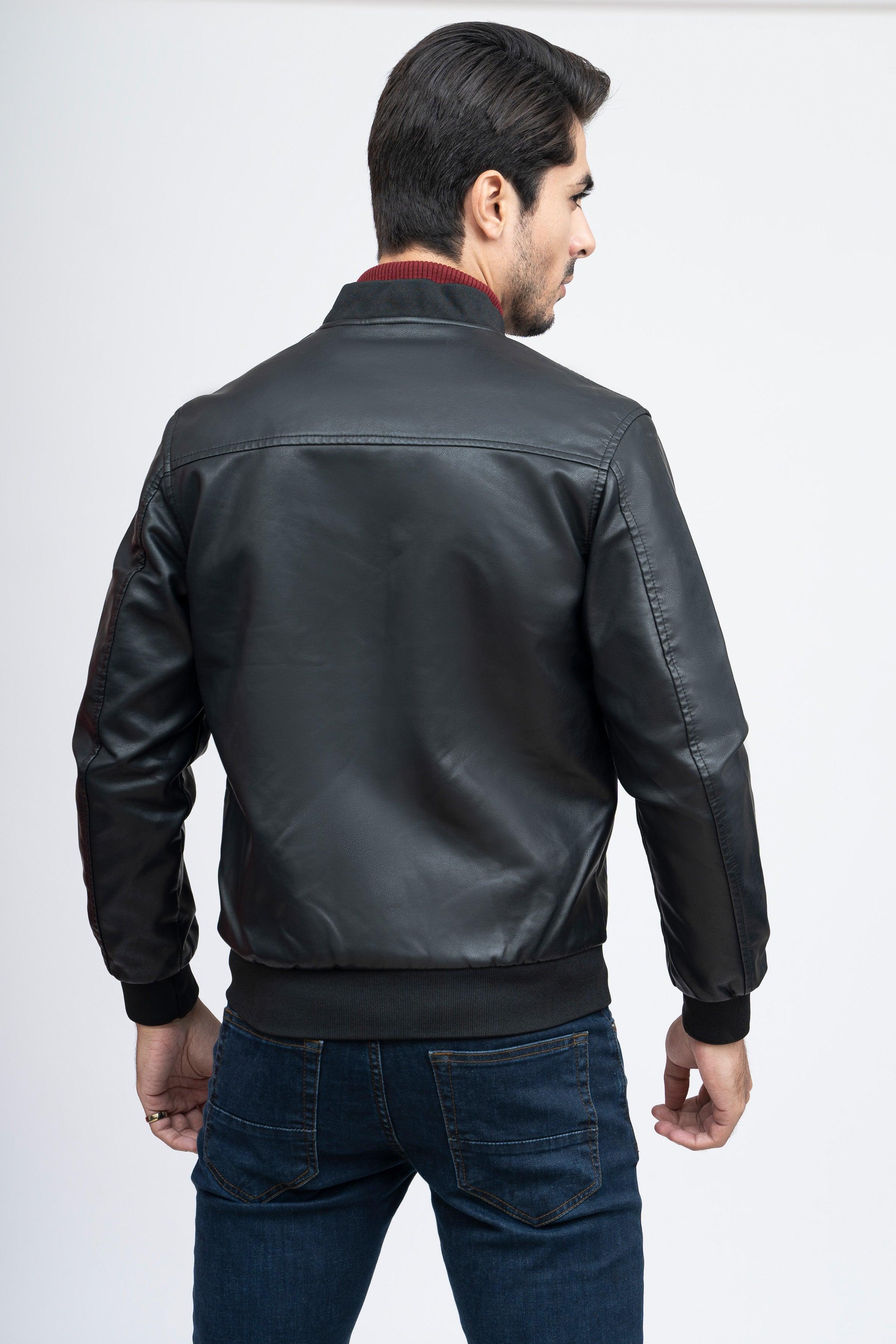 PU RIB BAN JACKET F/S BLACK at Charcoal Clothing