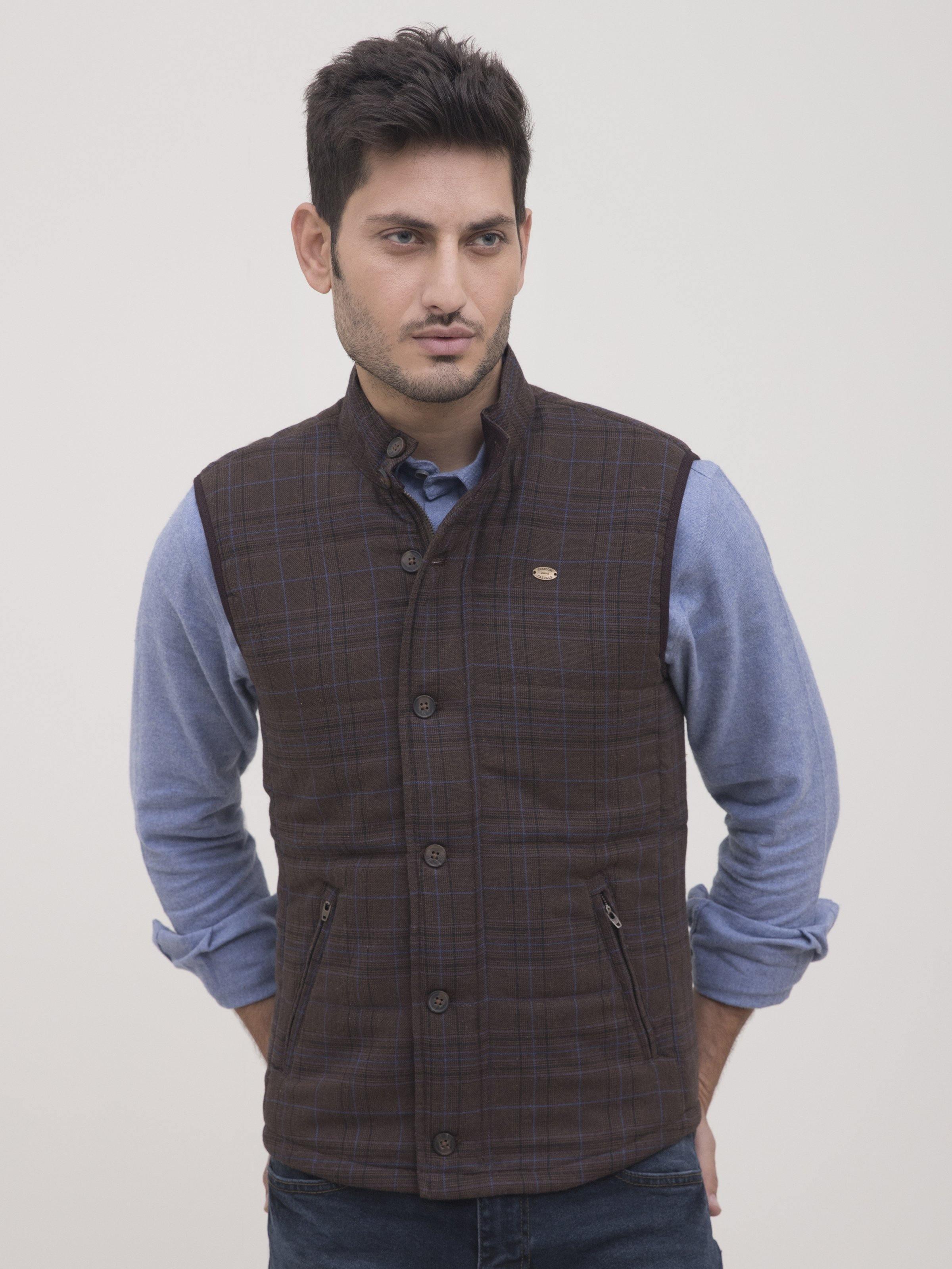 QUILTIED SLEEVELESS JACKET BROWN BLACK at Charcoal Clothing