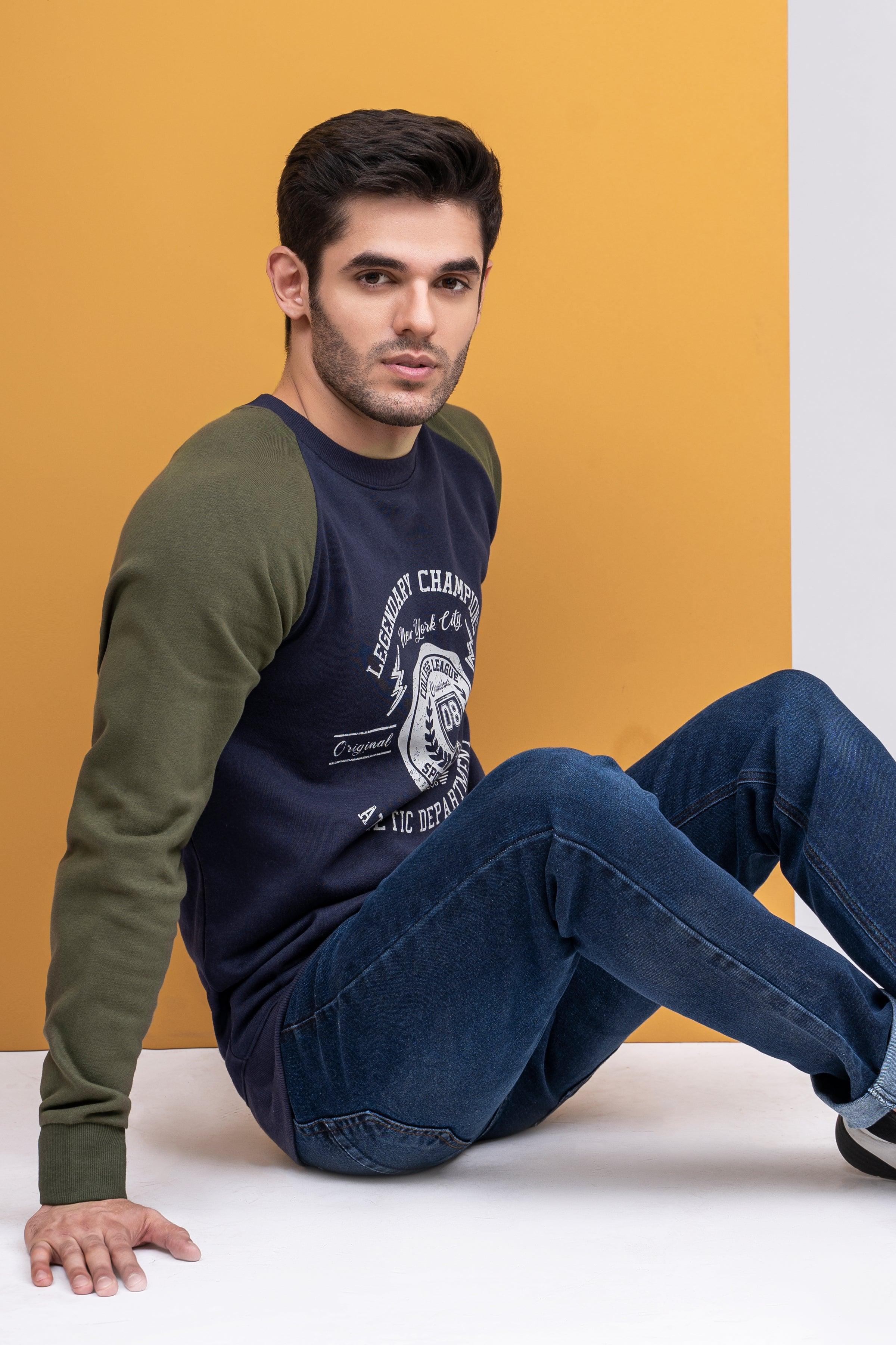RAGLAN SLEEVES NAVY OLIVE at Charcoal Clothing