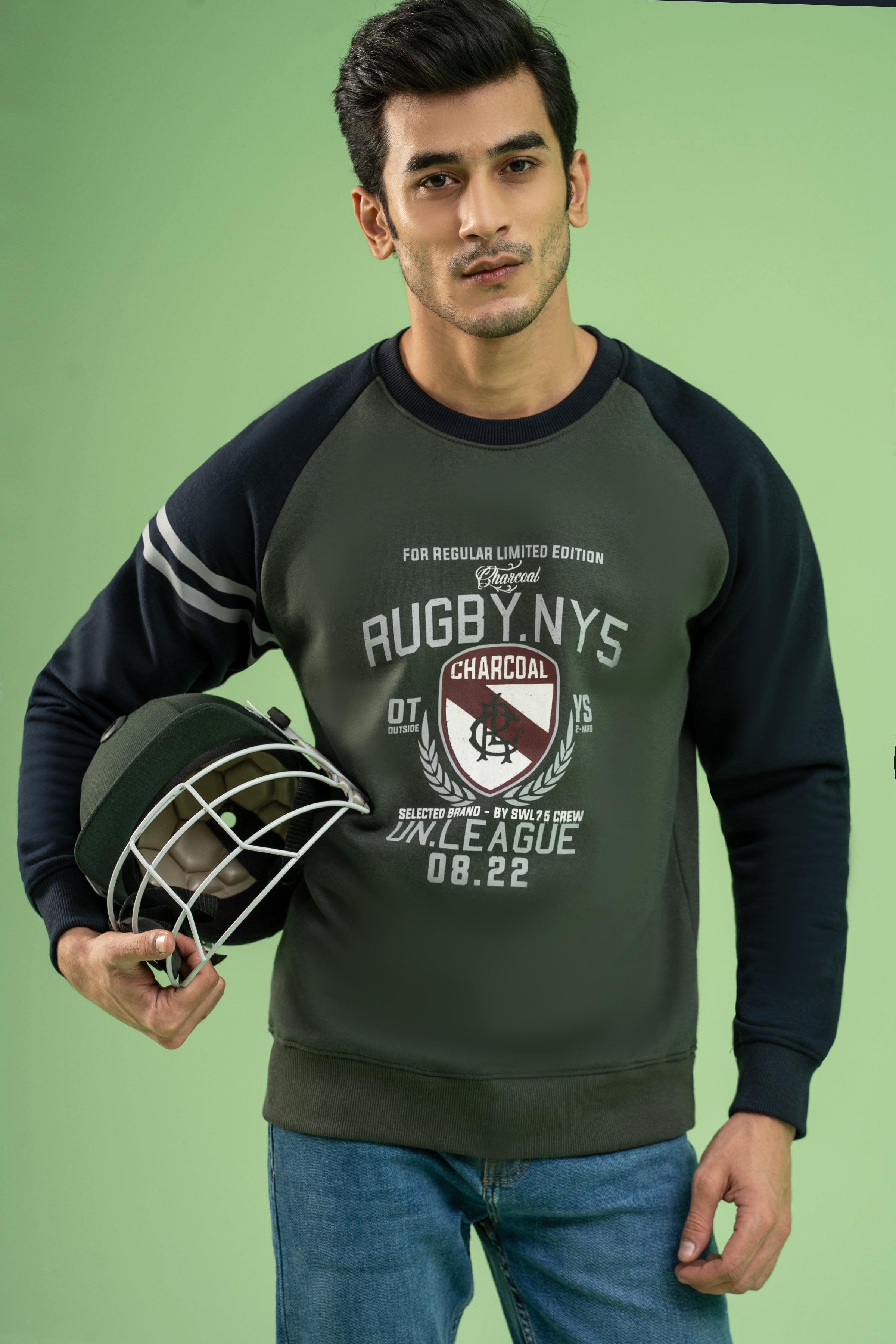 RAGLAN SLEEVES SWEAT SHIRT GREEN NAVY at Charcoal Clothing