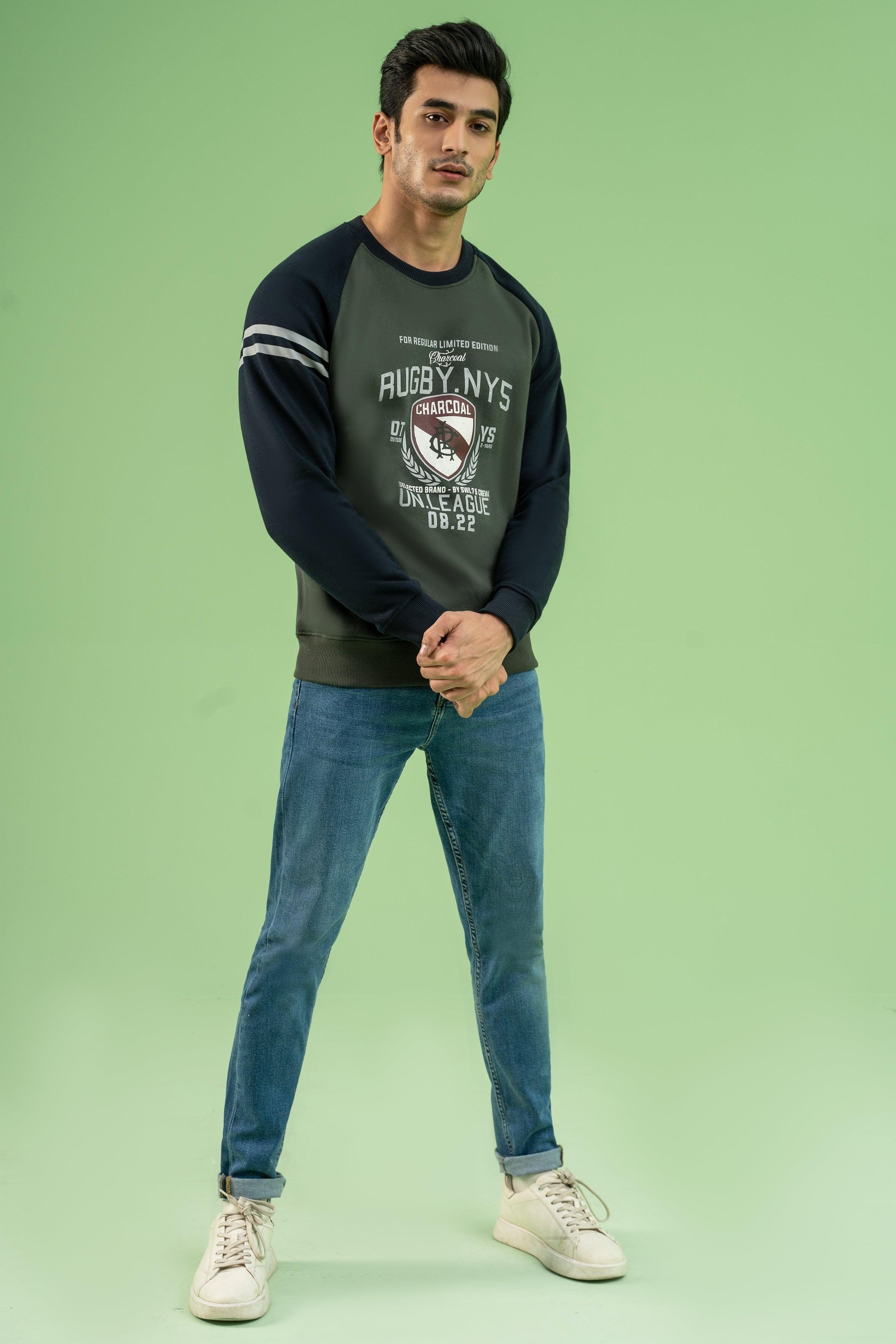 RAGLAN SLEEVES SWEAT SHIRT GREEN NAVY at Charcoal Clothing
