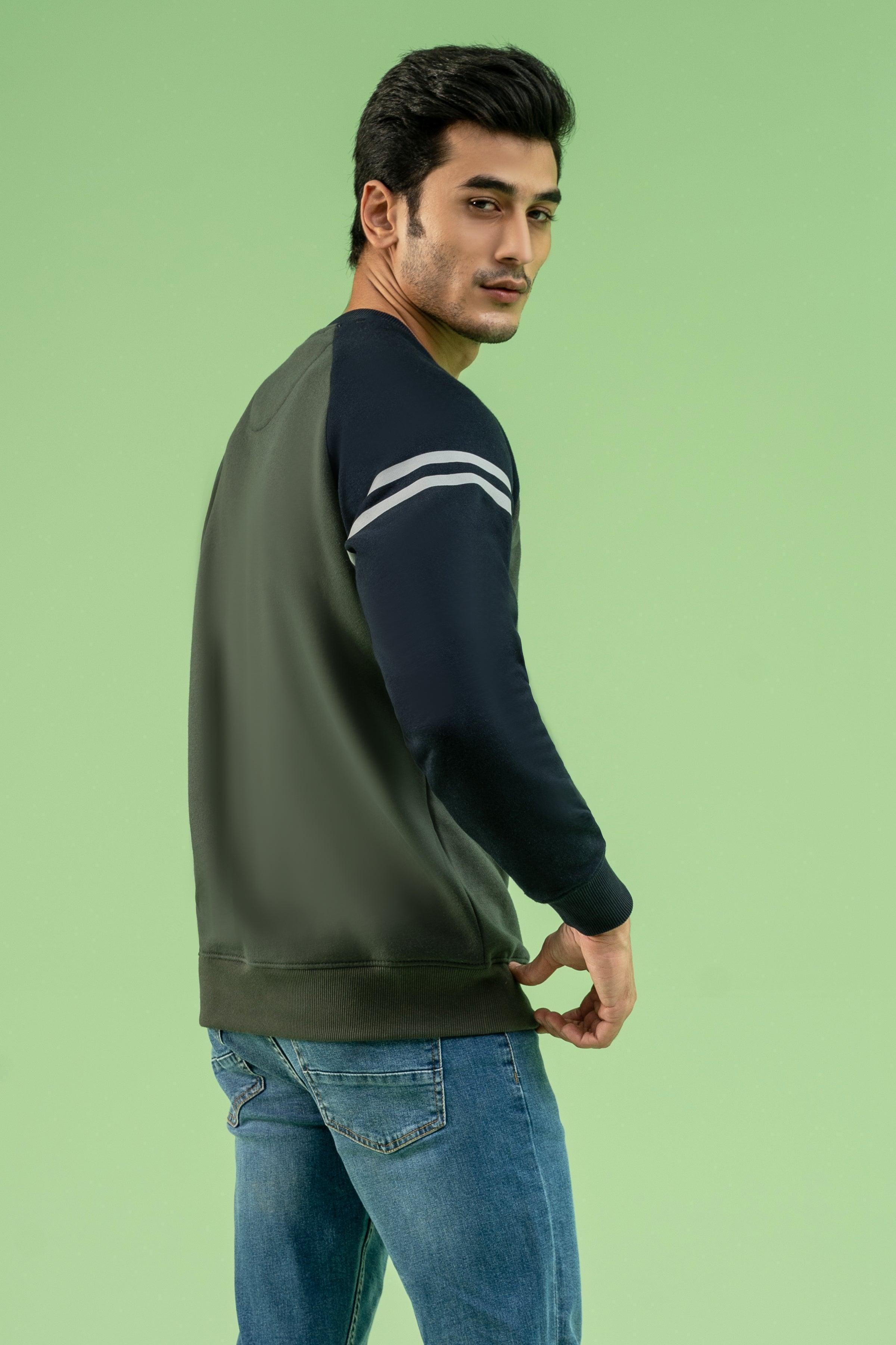 RAGLAN SLEEVES SWEAT SHIRT GREEN NAVY at Charcoal Clothing