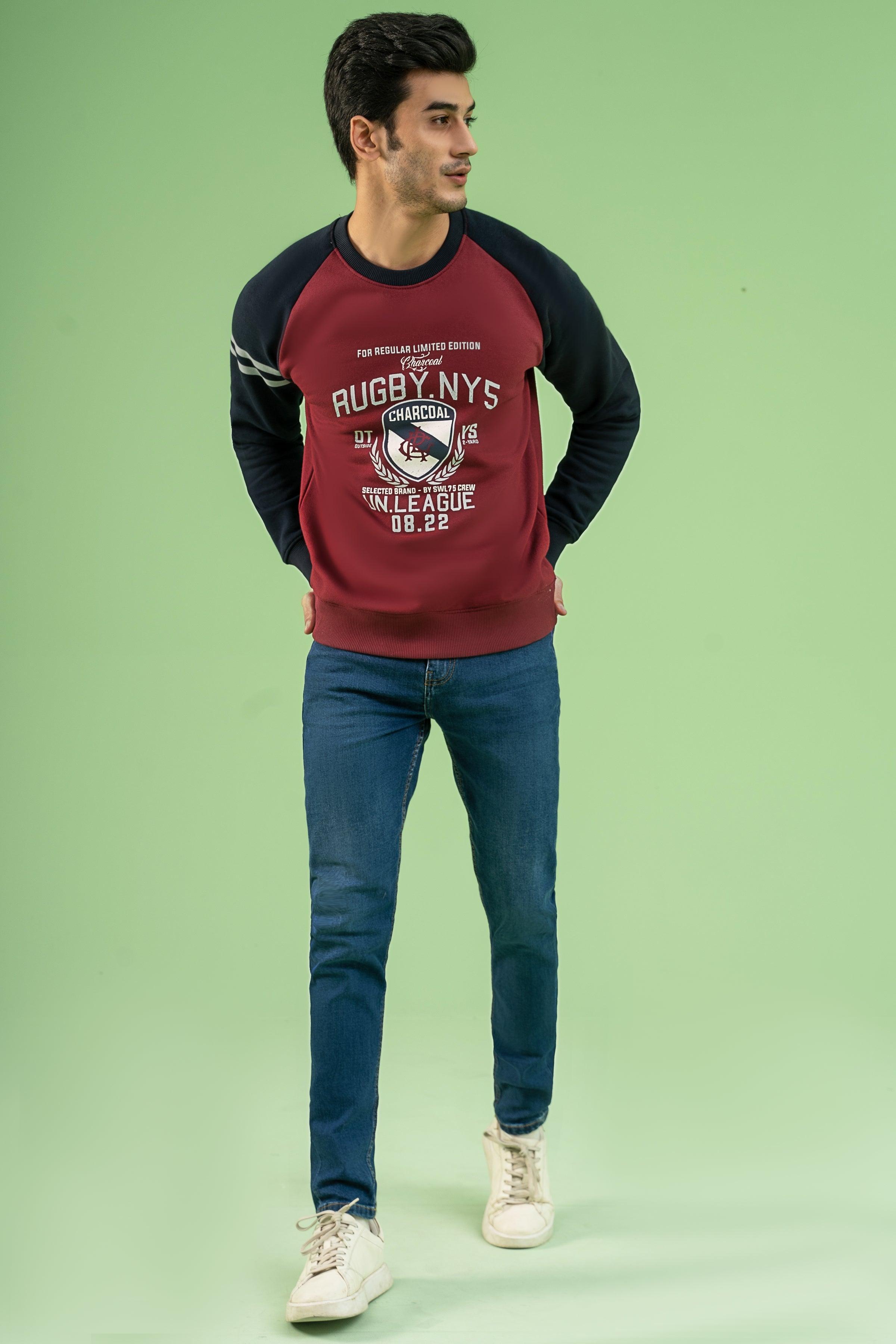 RAGLAN SLEEVES SWEAT SHIRT MAROON NAVY at Charcoal Clothing