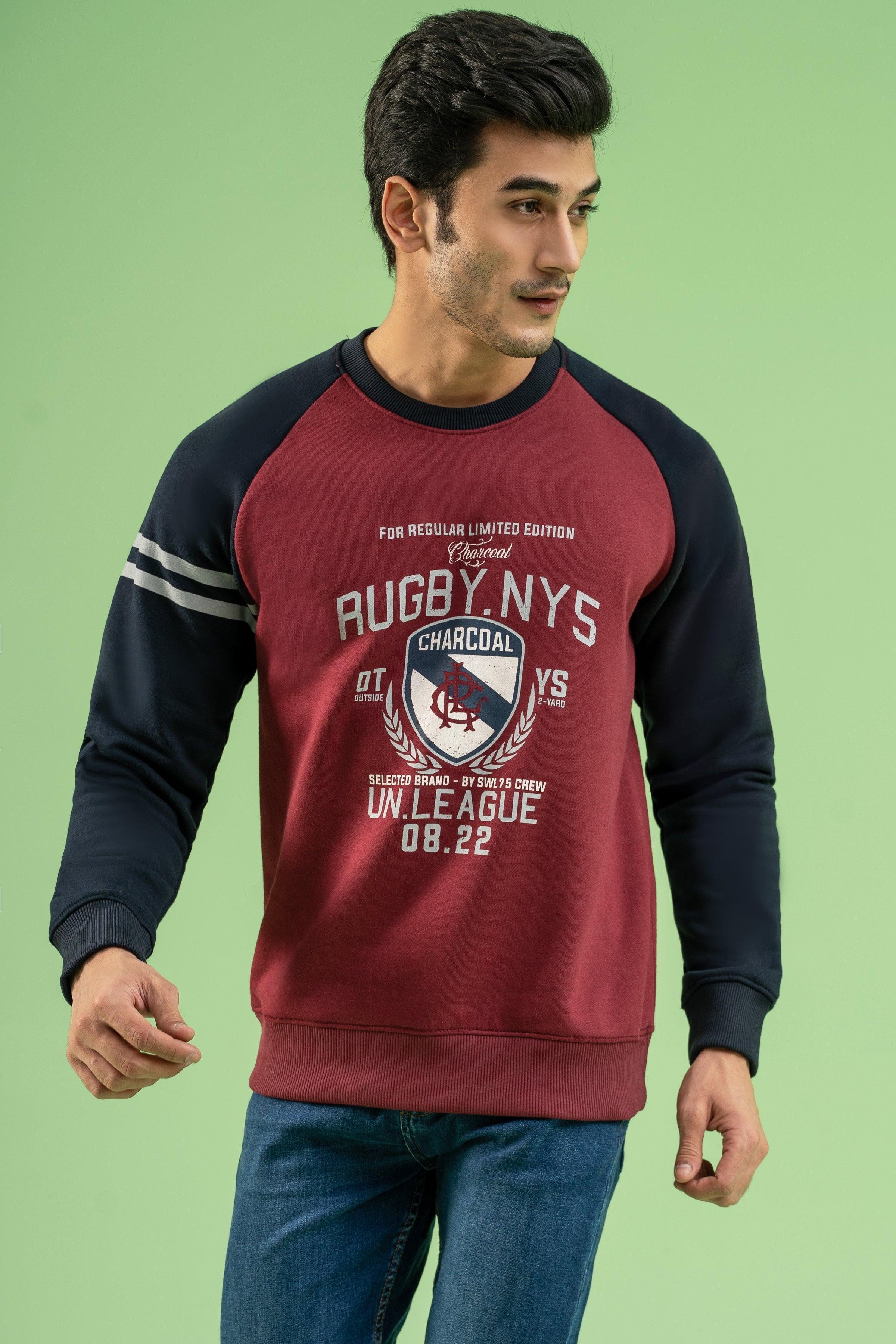 RAGLAN SLEEVES SWEAT SHIRT MAROON NAVY at Charcoal Clothing
