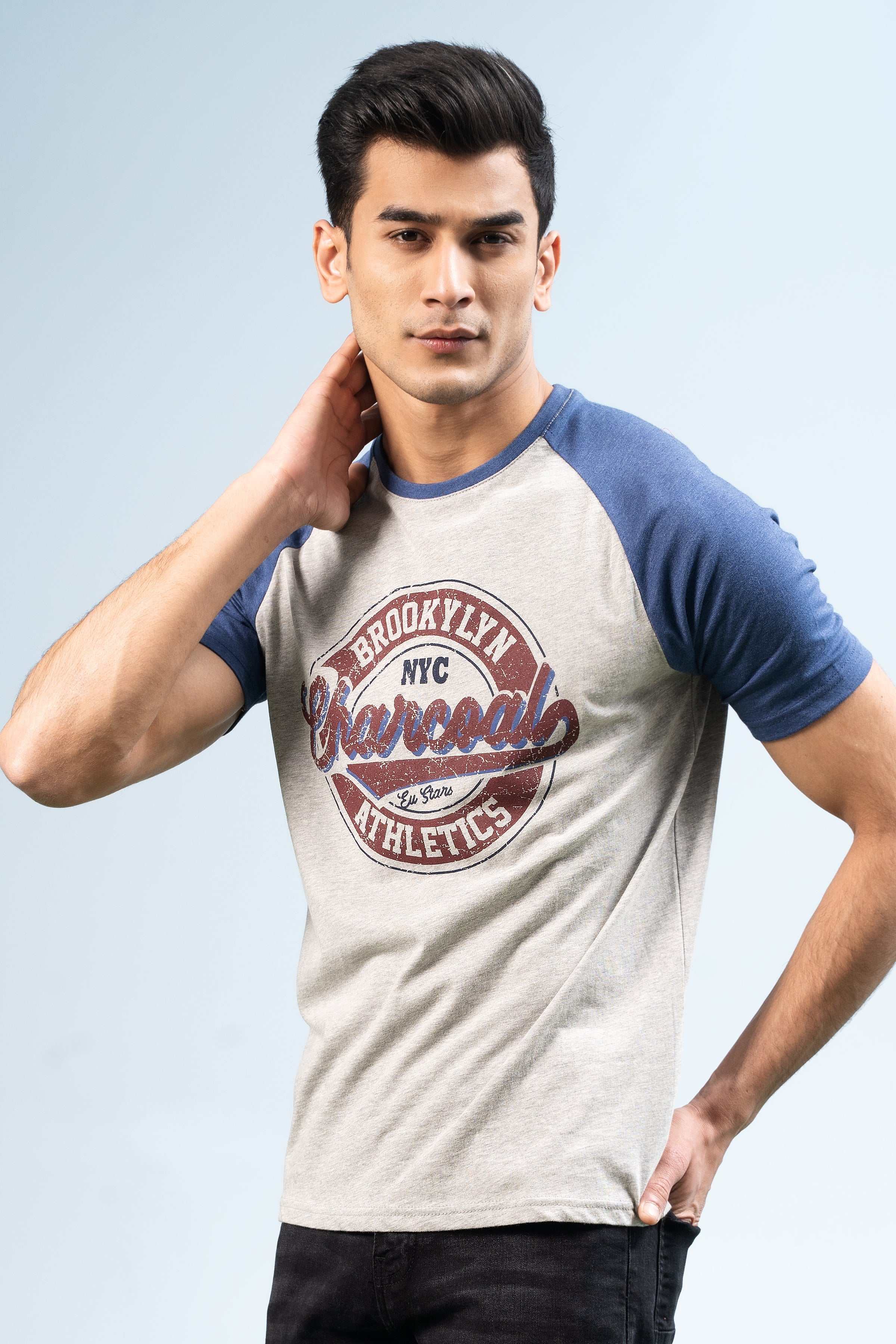 RAGLAN SLEEVES T-SHIRT BLUE GREY at Charcoal Clothing